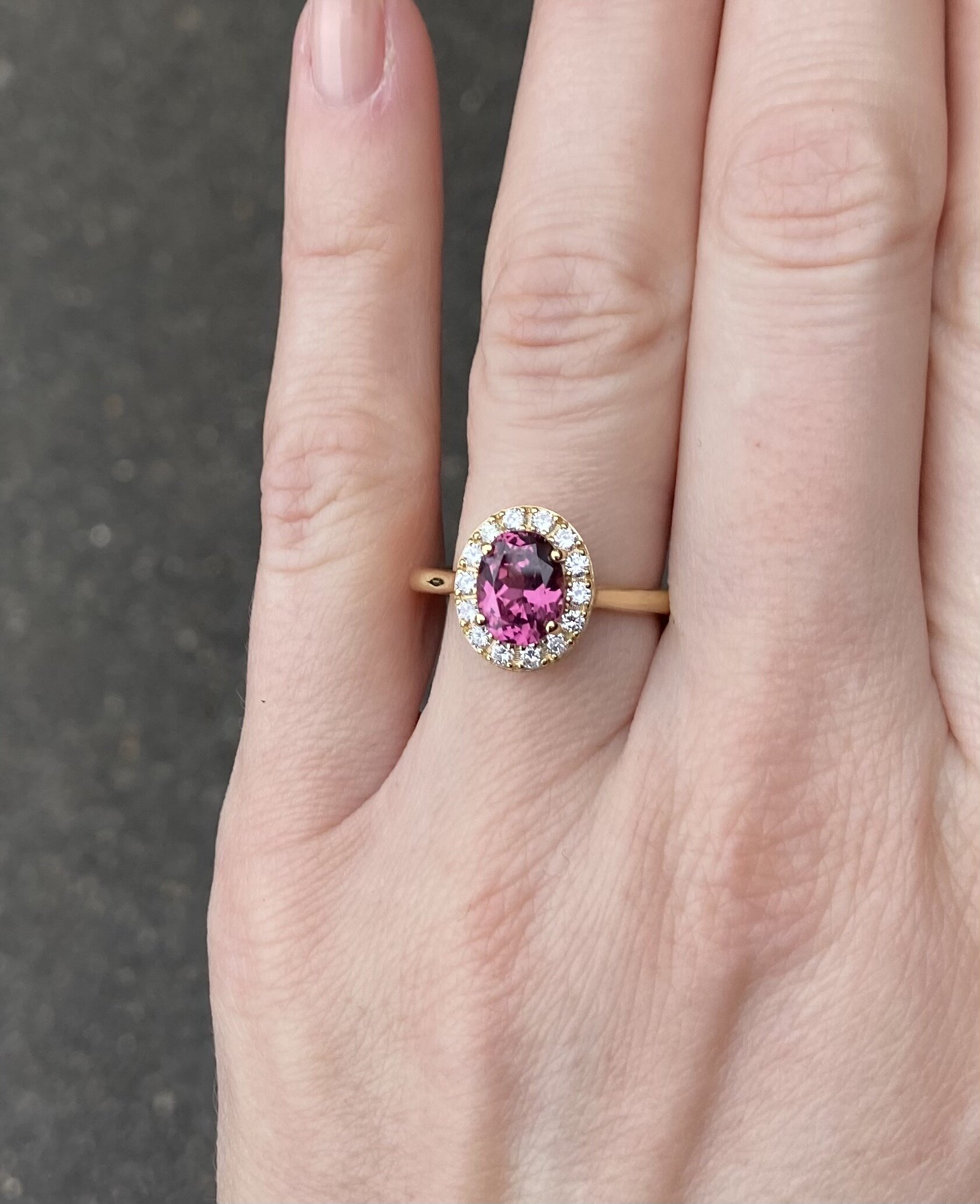 Purple spinel ring with diamonds, leaf engagement ring | Eden Garden Jewelry ™