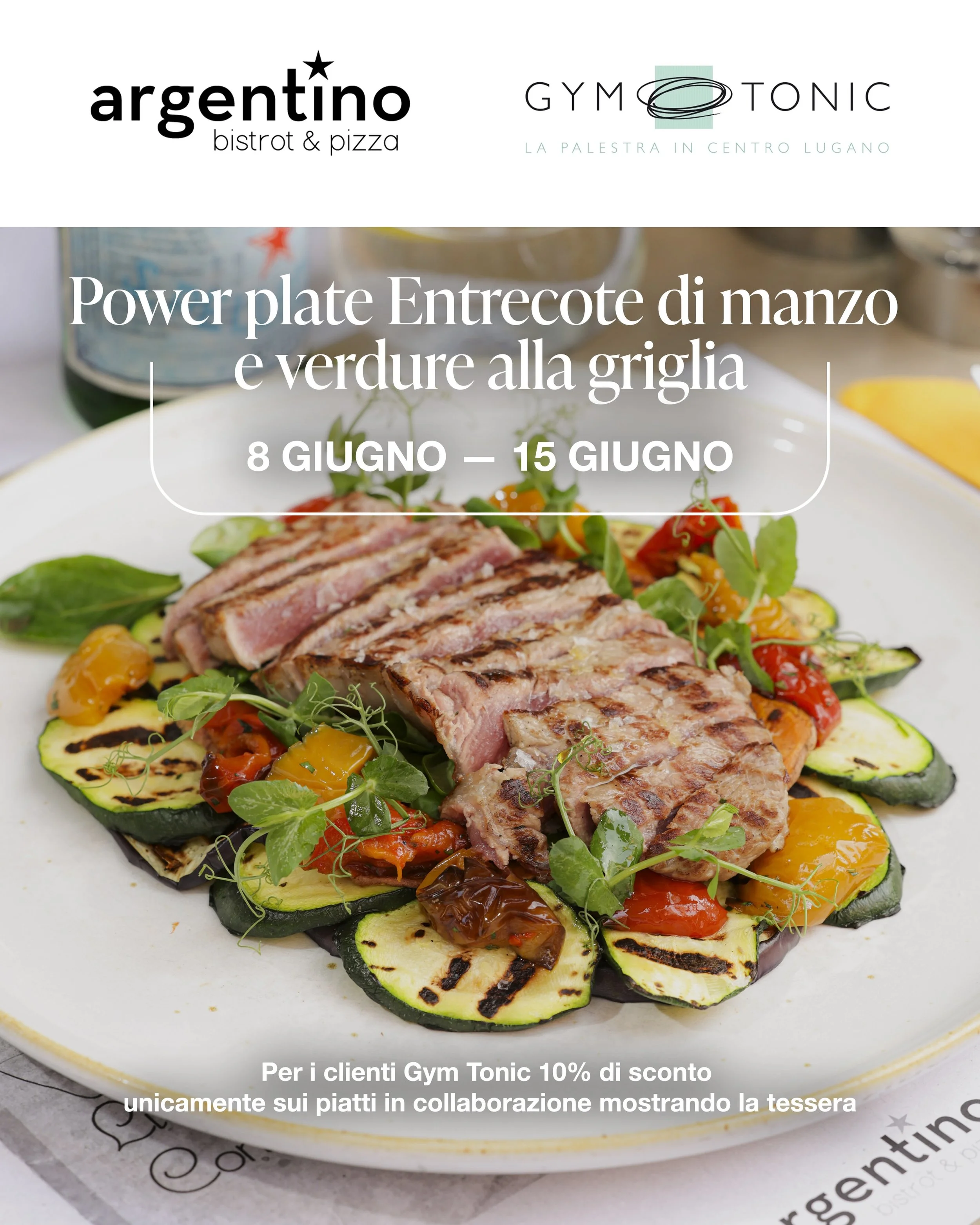 Penultima settimana della nostra collaborazione con  @gymtonic_lugano 🏋️🏋🏼&zwj;♀️ 🥗 

⤴️POWER PLATE MANZO E VERDURE 🥩🥒🌱
Entrec&ocirc;te di manzo con patate dolci e verdure grigliate, songino e germogli

Vi ricordiamo che per i clienti della pa
