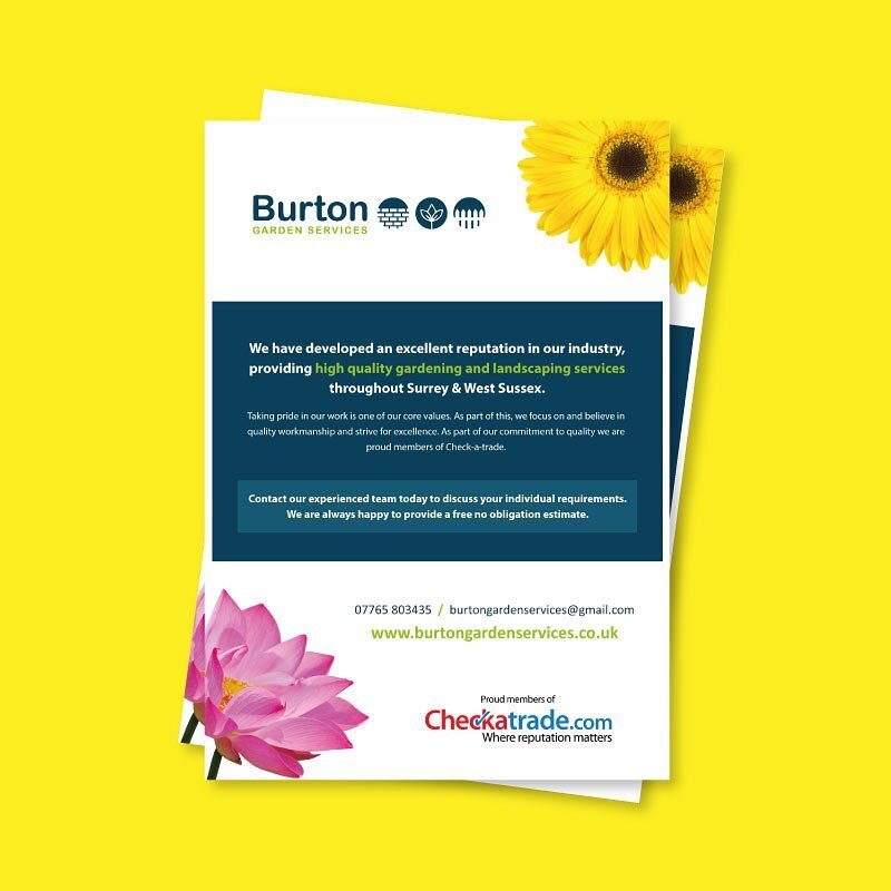 Graphic Design &amp; Print for Burton Garden Services #graphicdesign #graphicdesigner #printdesign #artwork #printingsurrey #flyers #leaflets #flyerdesign