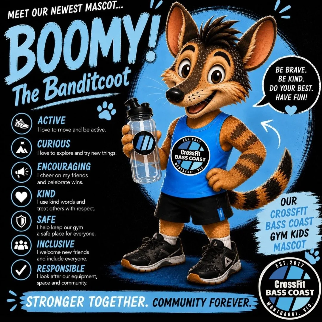 Say Hello to Boomy!

Big news for our CrossFit Bass Coast Gym Kids community&mdash;our very own mascot has officially arrived!

Meet Boomy the Banditcoot, a fun-loving friend who&rsquo;s here to inspire, encourage, and connect with our Gym Kids every