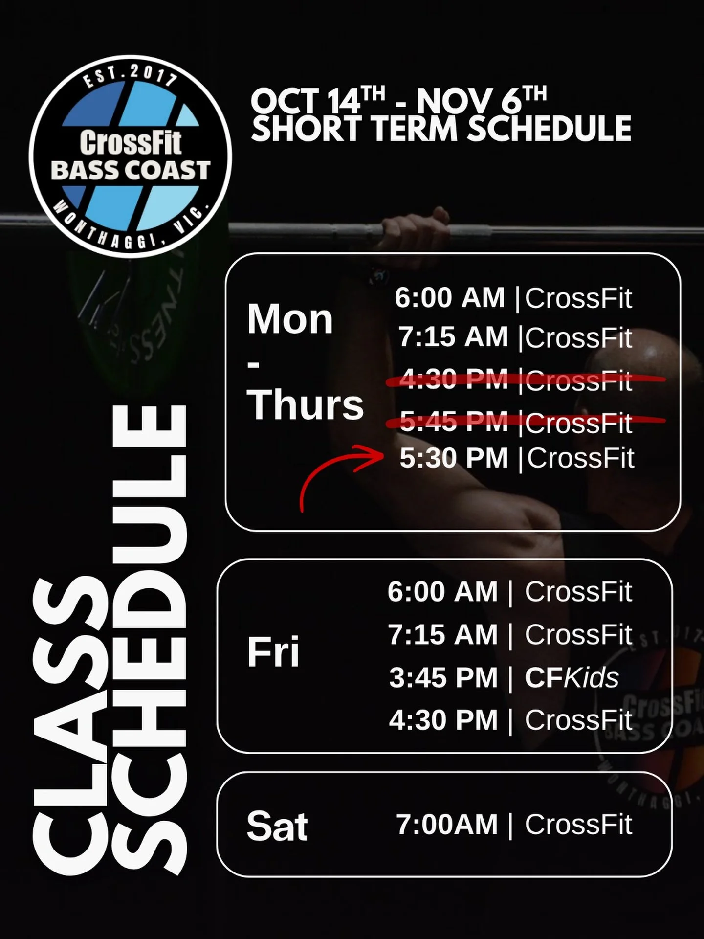 SAME COACHING. SAME COMMUNITY. SLIGHTLY DIFFERENT SCHEDULE. 💙

A little shuffle to our timetable over the next three weeks as we work around some temporary changes in coach availability.

Our commitment to quality coaching, individual attention and 