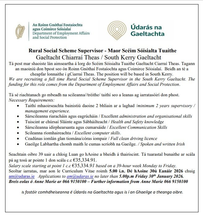 Folúntas: Maor Scéim Sóisialta Tuaithe