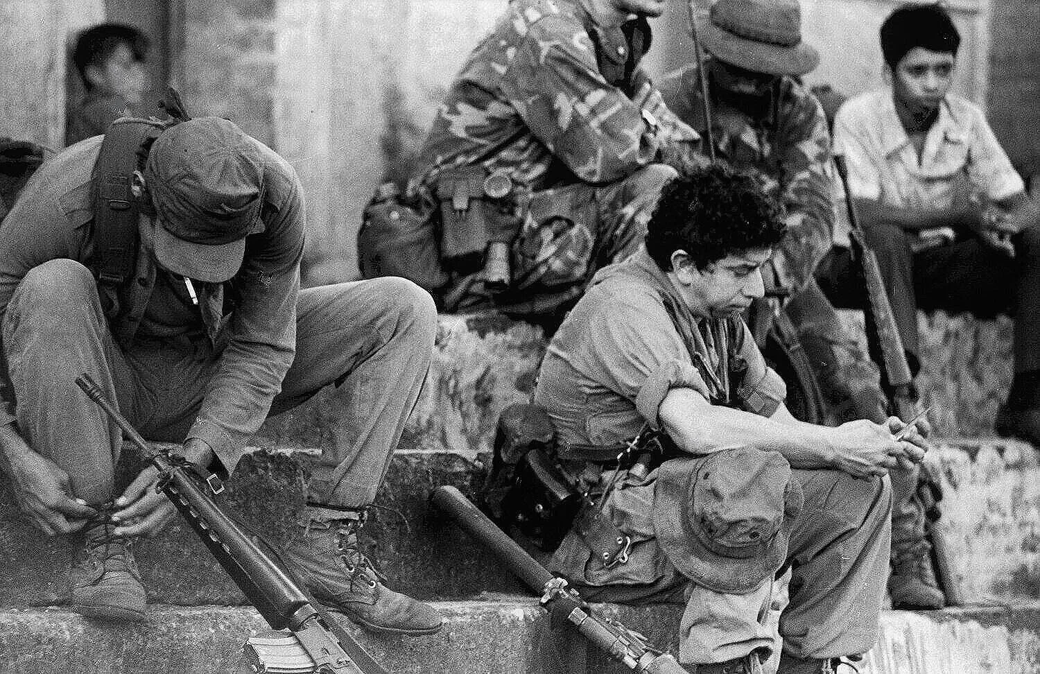 CORONEL DOMINGO MONTEROSSA  —  
author of the Mozote Massacre (1981) and undisputed best combat commander in the Salvadoran Army, church steps in Carolina. He was killed Oct. 23, 1984. 