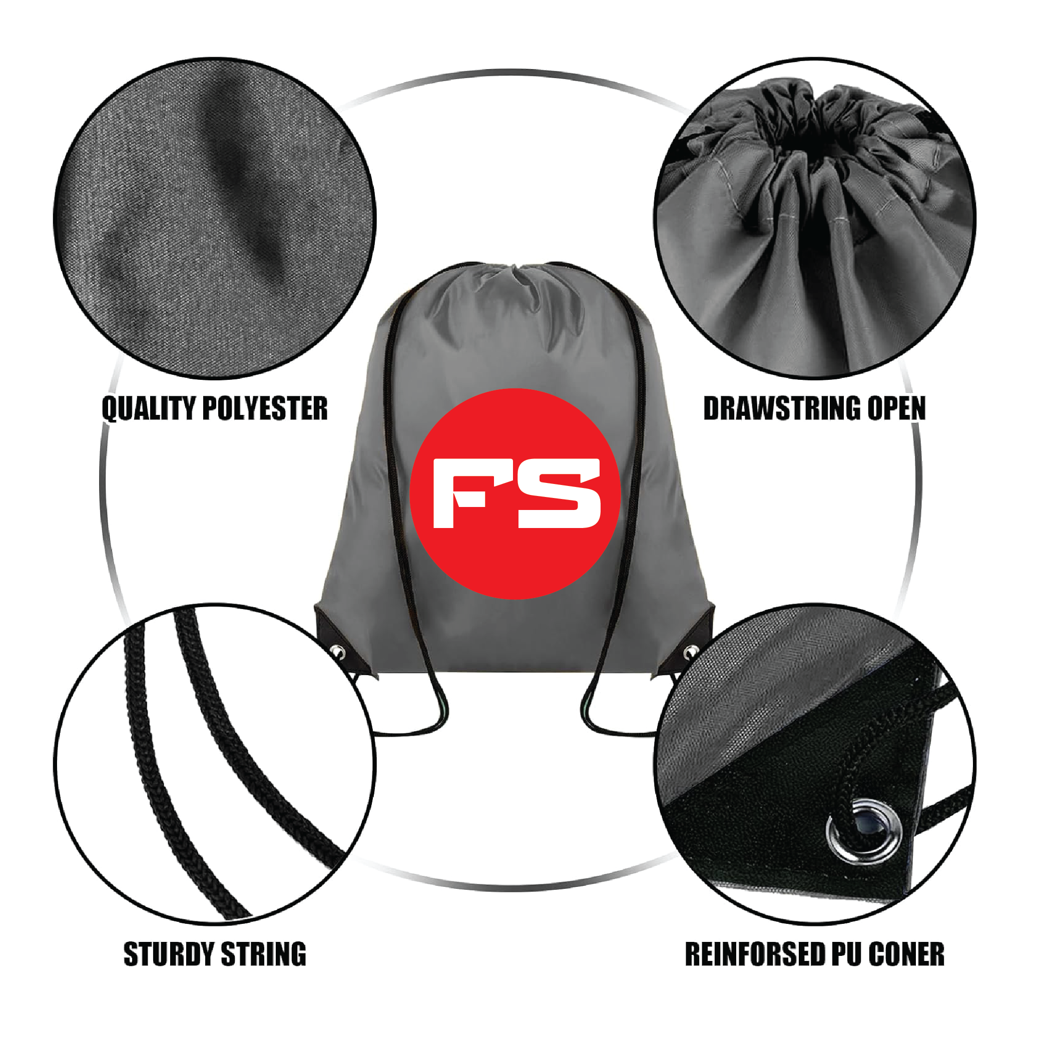 Silver Grey Drawstring Backpack