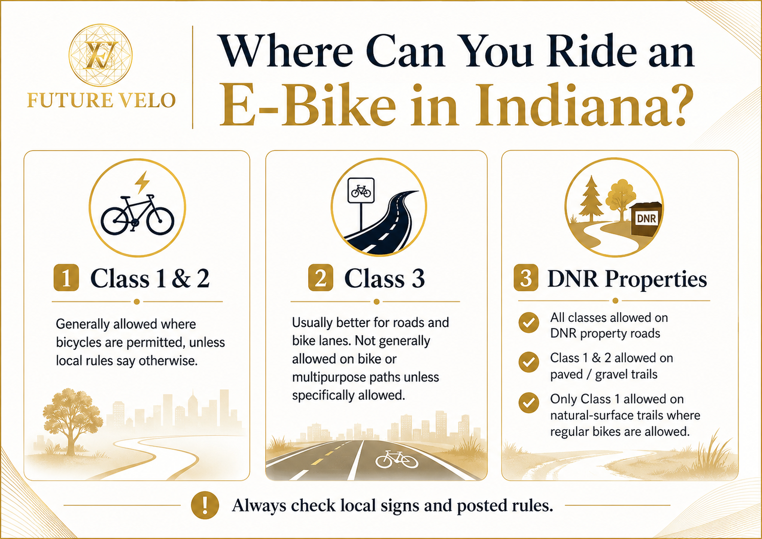 Where can you ride an E-bike in Indiana?