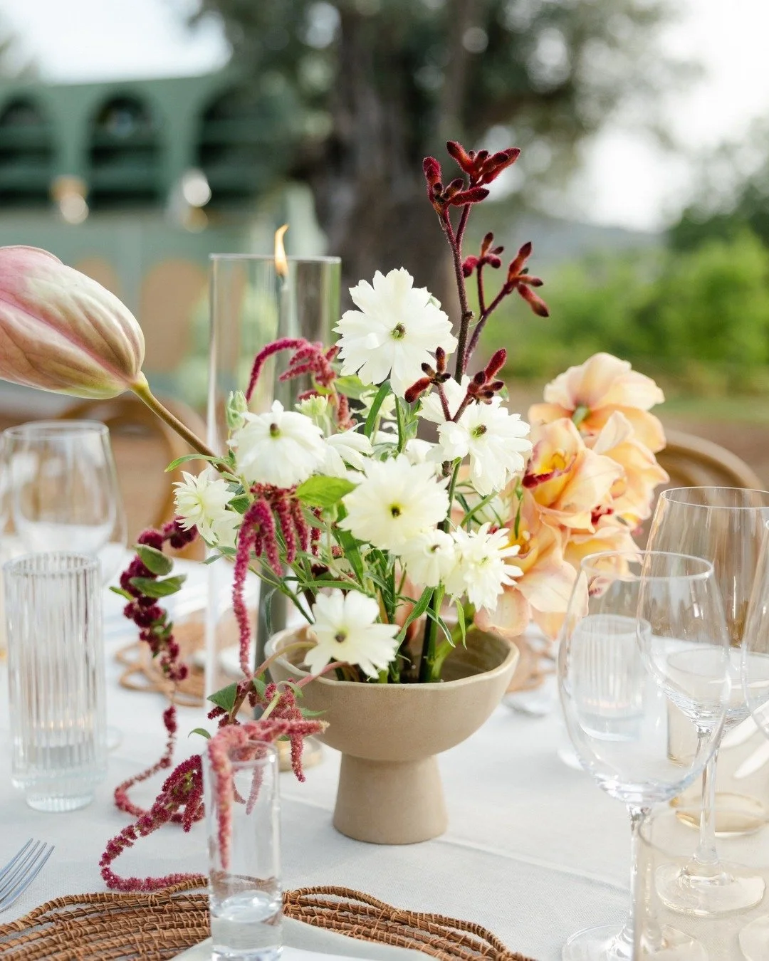 Cosmos, anthuriums, orchids and trailing amaranthus doing exactly what flowers should: making the table impossible to ignore.
A little wild, a little romantic and never too perfect.

Wedding Planner &ndash; JC Bespoke Events @jcbespokeevents
Venue - 