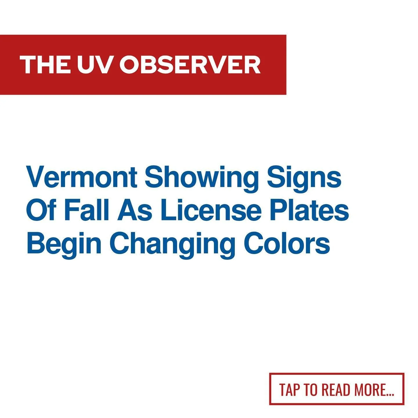 Vermont Showing Signs Of Fall As License Plates Begin Changing Colors