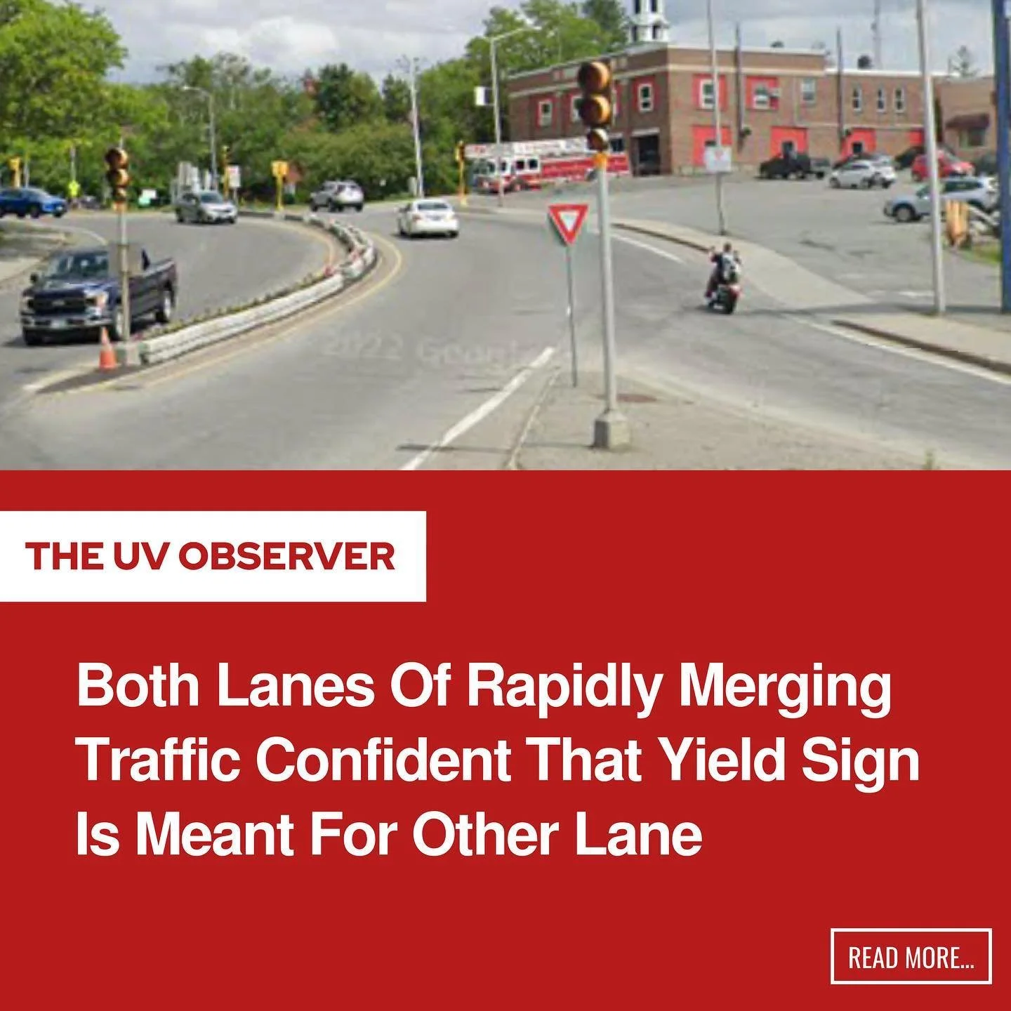 Both Lanes Of Rapidly Merging Traffic Confident That Yield Sign Is Meant For Other Lane