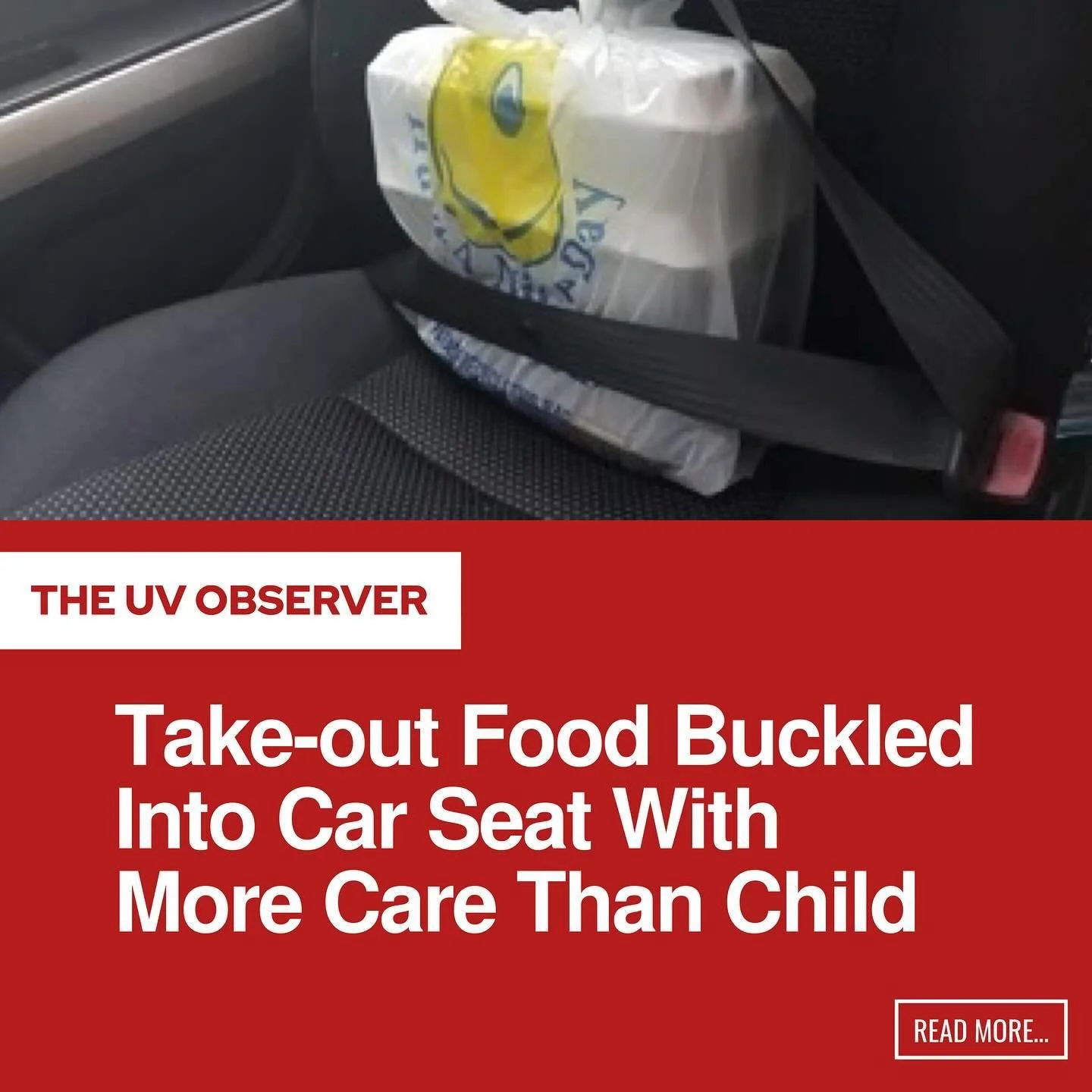 Take-out Food Buckled Into Car Seat With More Care Than Child