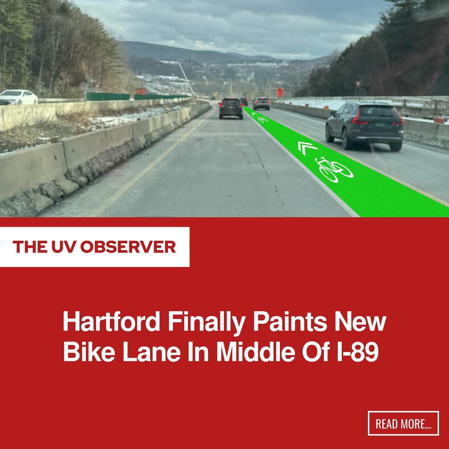 Hartford Finally Paints New Bike Lane In Middle Of I-89