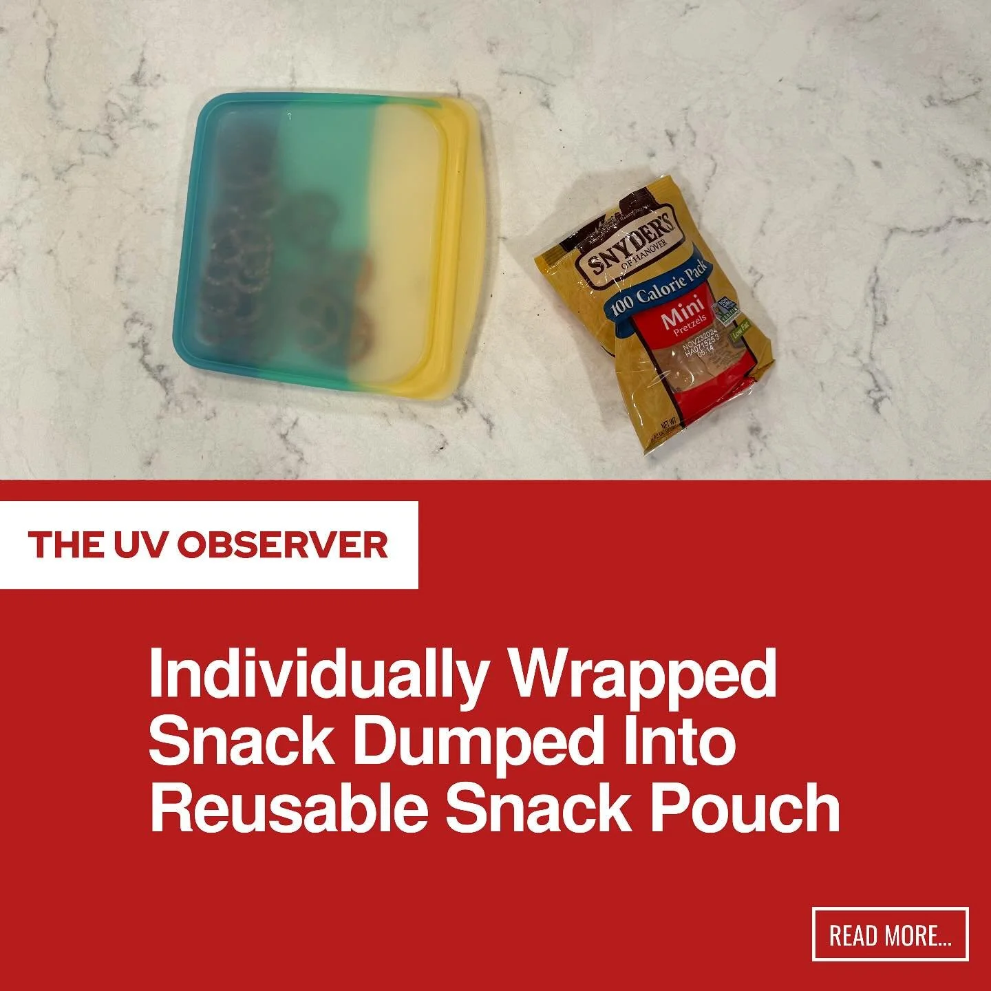 Individually Wrapped Snack Dumped Into Reusable Snack Pouch
