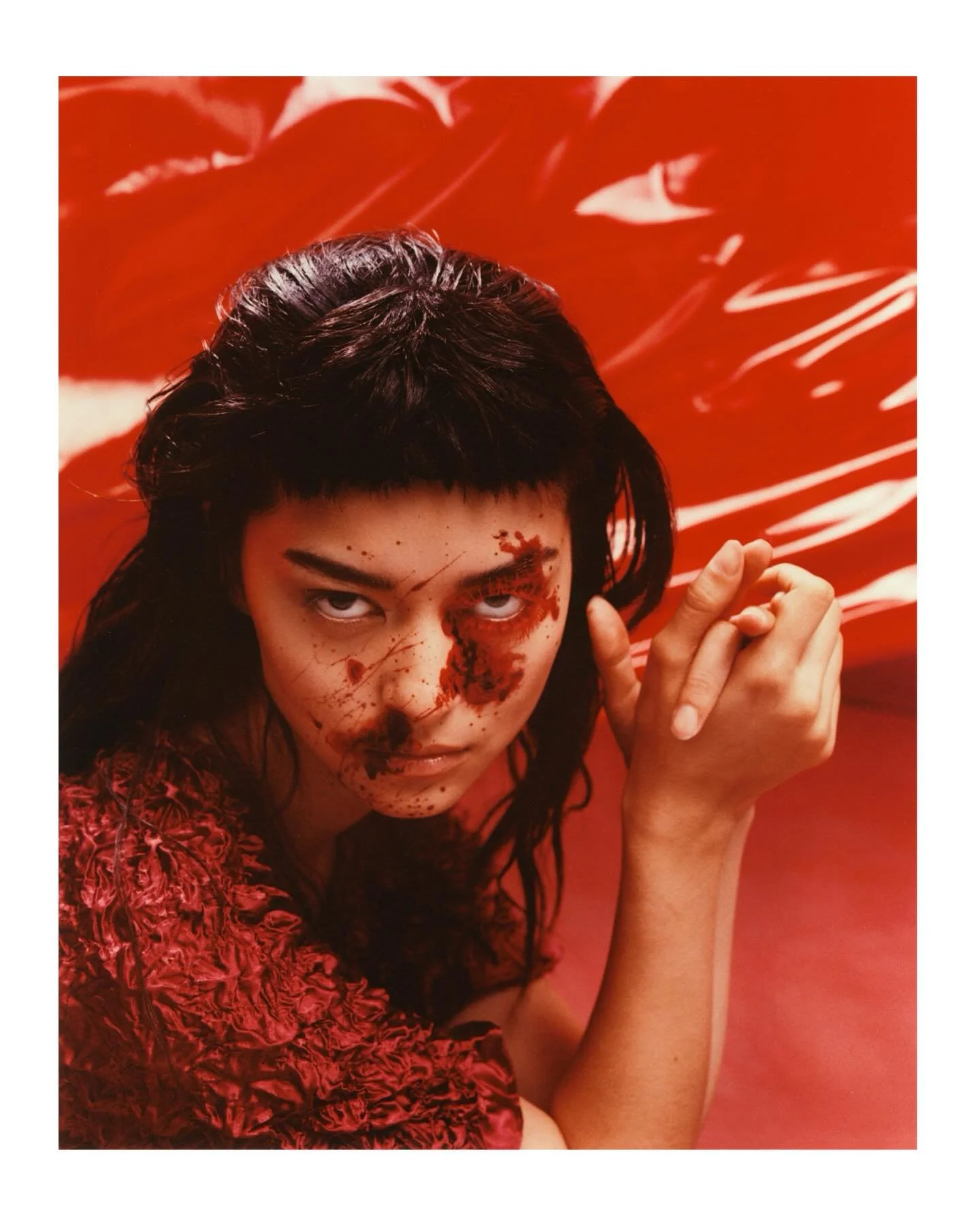 Look 5 - Bathed in Blood

So grateful for the whole team !! -
Production @justupstairs_Producer @patrickhaynes
Creative direction/Photo/Video/edit@moja.wtf
Sampled some audio from @aloboitunes
MUA @beefbones1
Hair@marcramoshair
Gaffer @morganzakyy
Sp