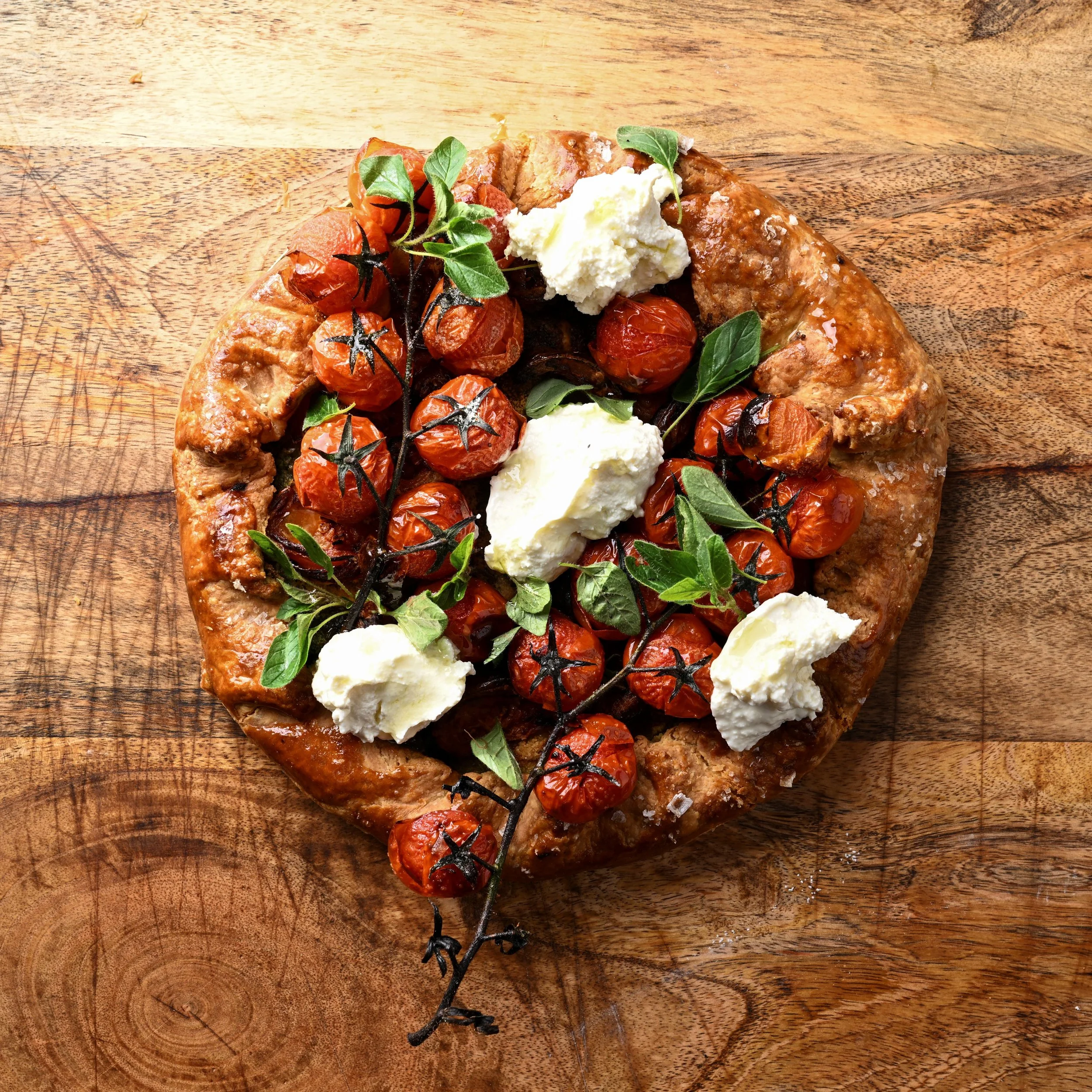 VEGETARIAN MAIN - tomato flat tart, ricotta, za'atar leaves.jpg