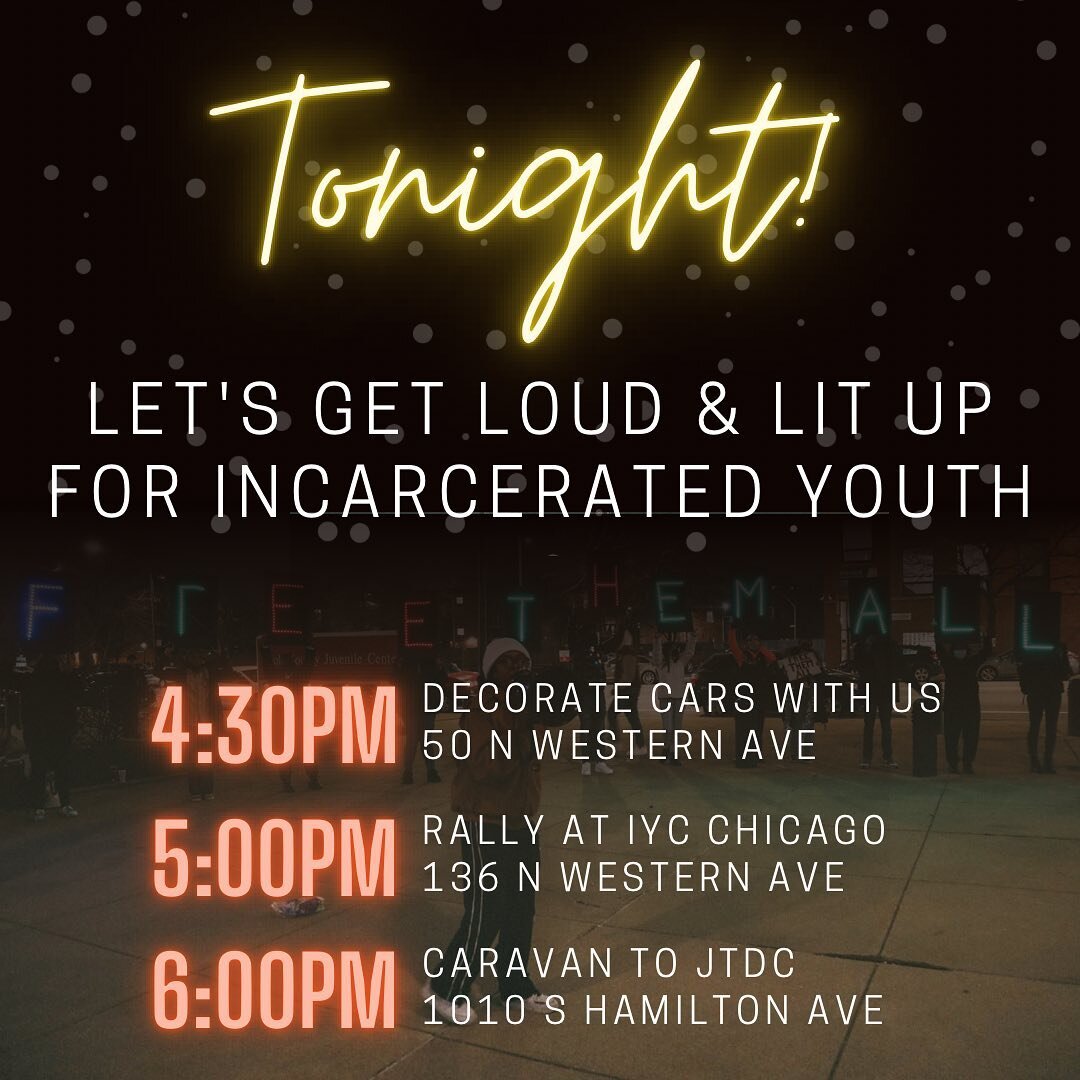 Today&rsquo;s the day to show solidarity and love to incarcerated youth! Join us along with @chifreeschool and @afscchipeace for all or parts of the rally and caravan, and help us tell @govpritzker that youth should be #HomeForTheHolidays 
.
[ID: Tex