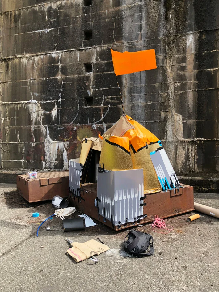 Hut made by the students from recycled materials in the Thomson Dry-Dock, Belfast.