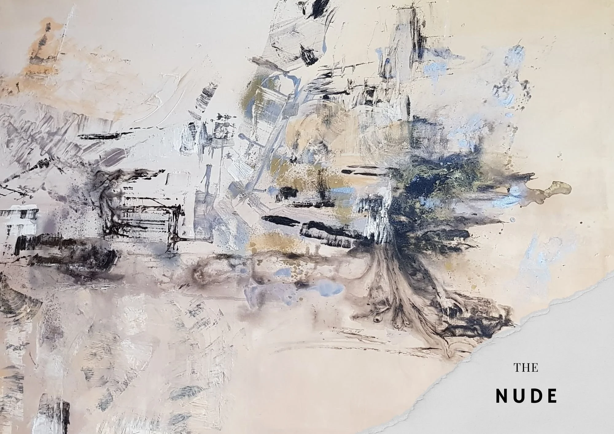 Abstract painting with a mix of colors and shapes, overlaid with text reading 'IN VISION DREAMS 6.14AM'.