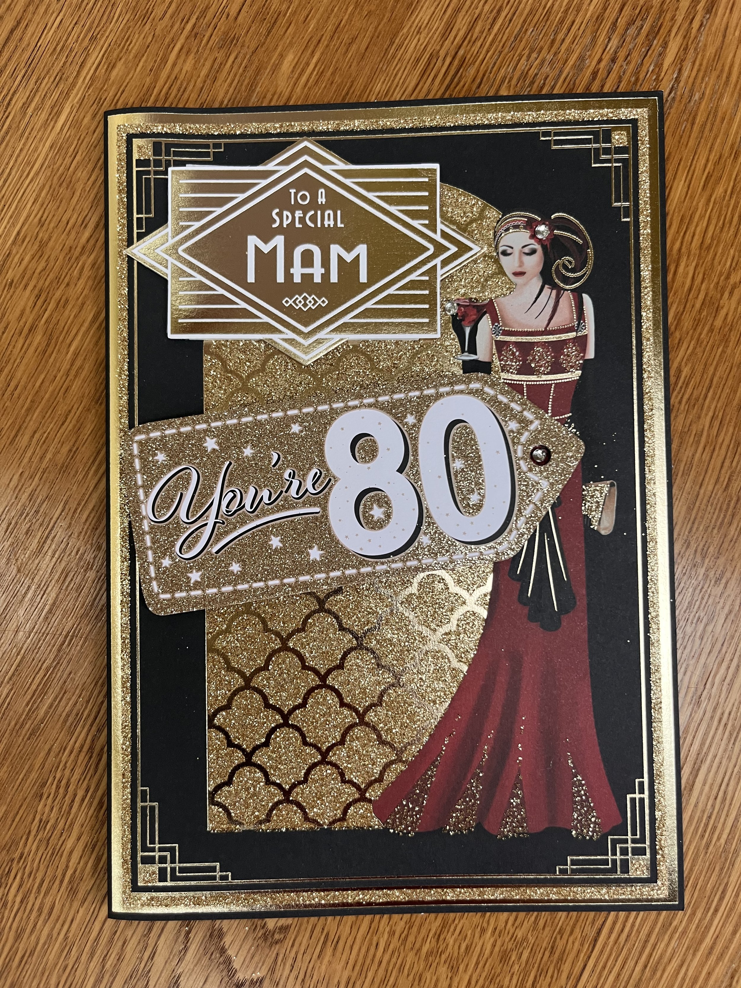 Art Deco Mam 80th birthday card