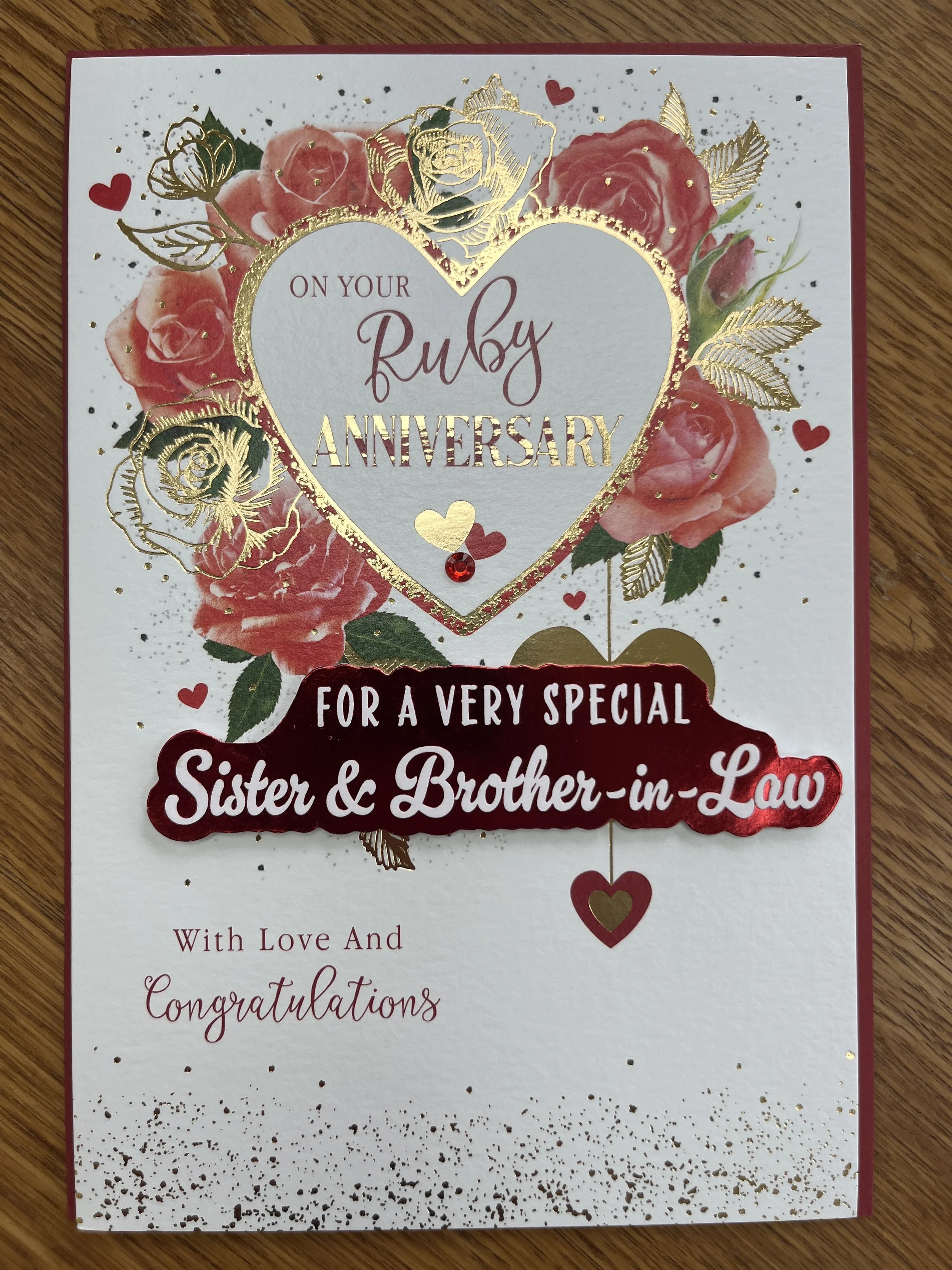 Sister and Brother in Law Ruby anniversary  card