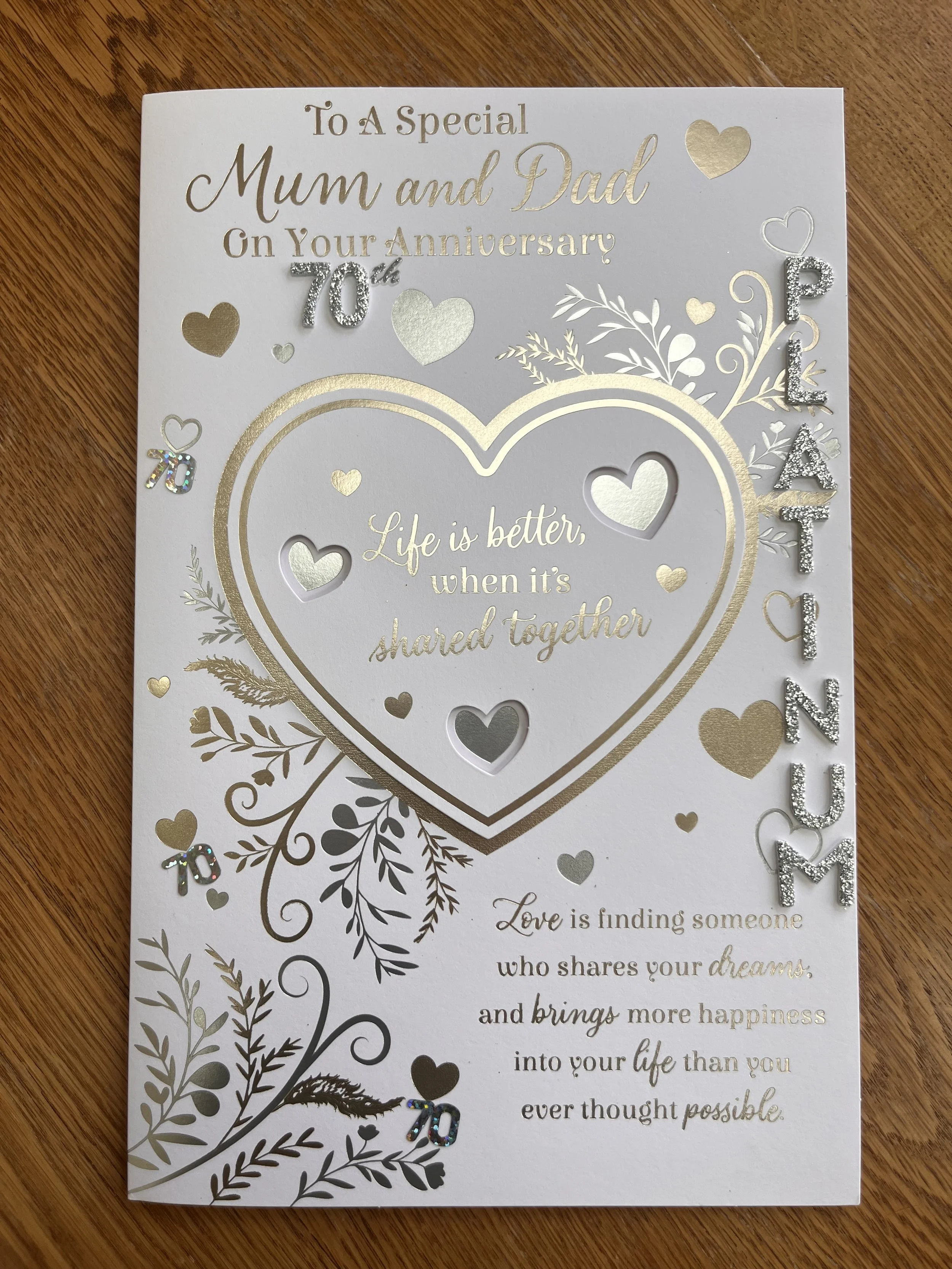 Extra Special Mum and Dad 70th anniversary card