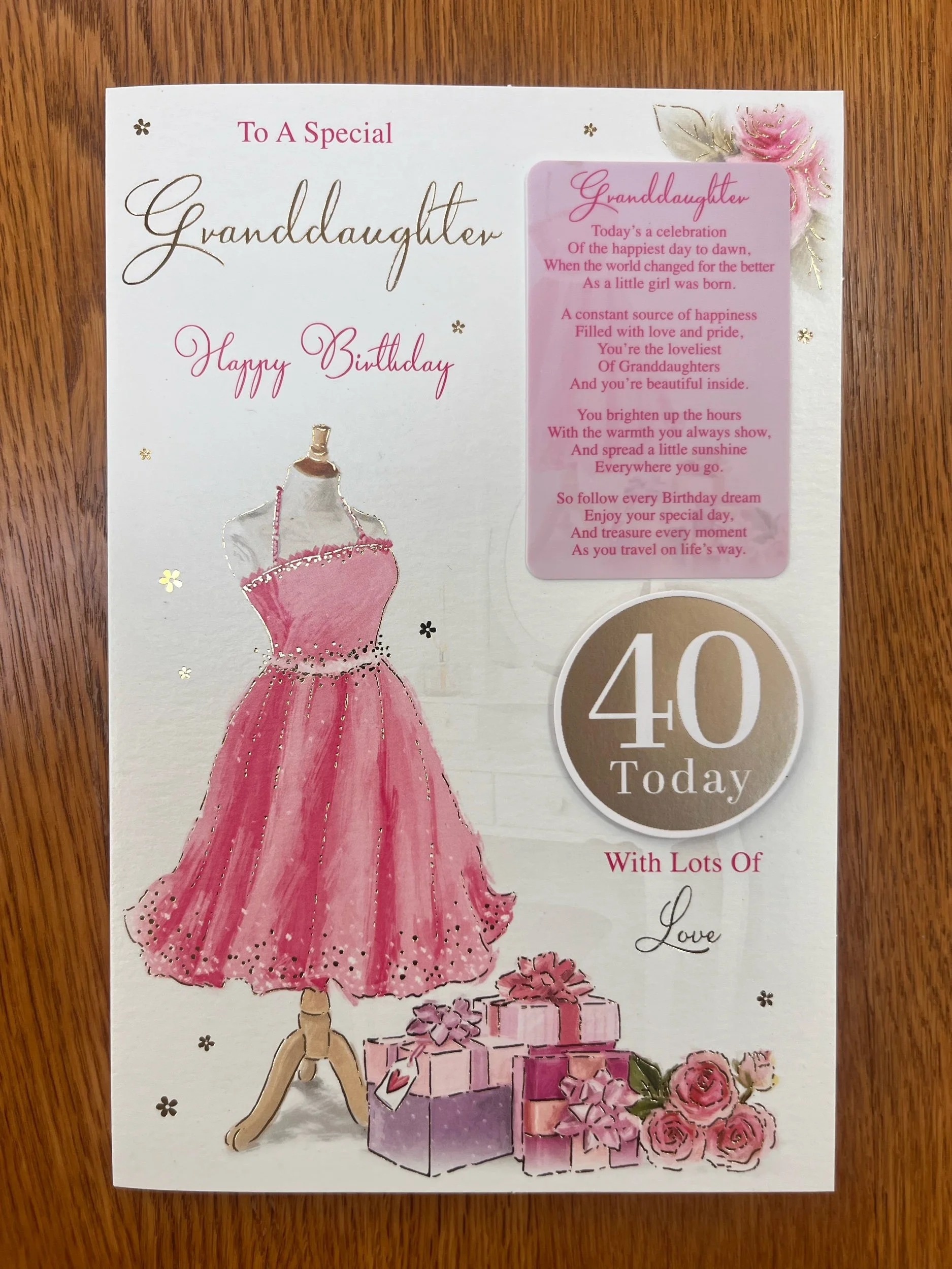 Special Granddaughter 40th birthday card