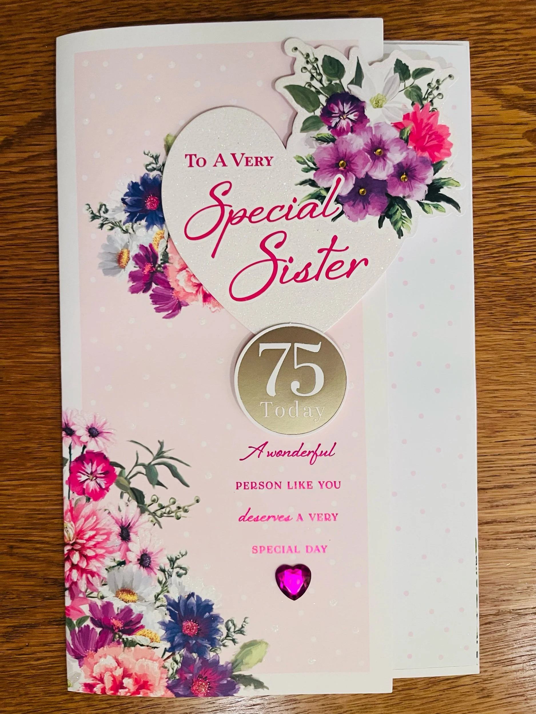 Extra Special Sister 75th birthday card