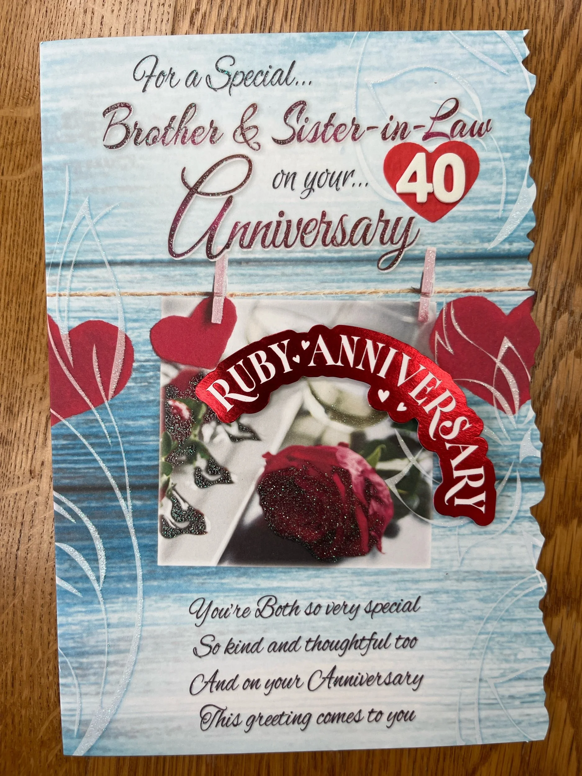 Brother and Sister in Law Ruby Anniversary card