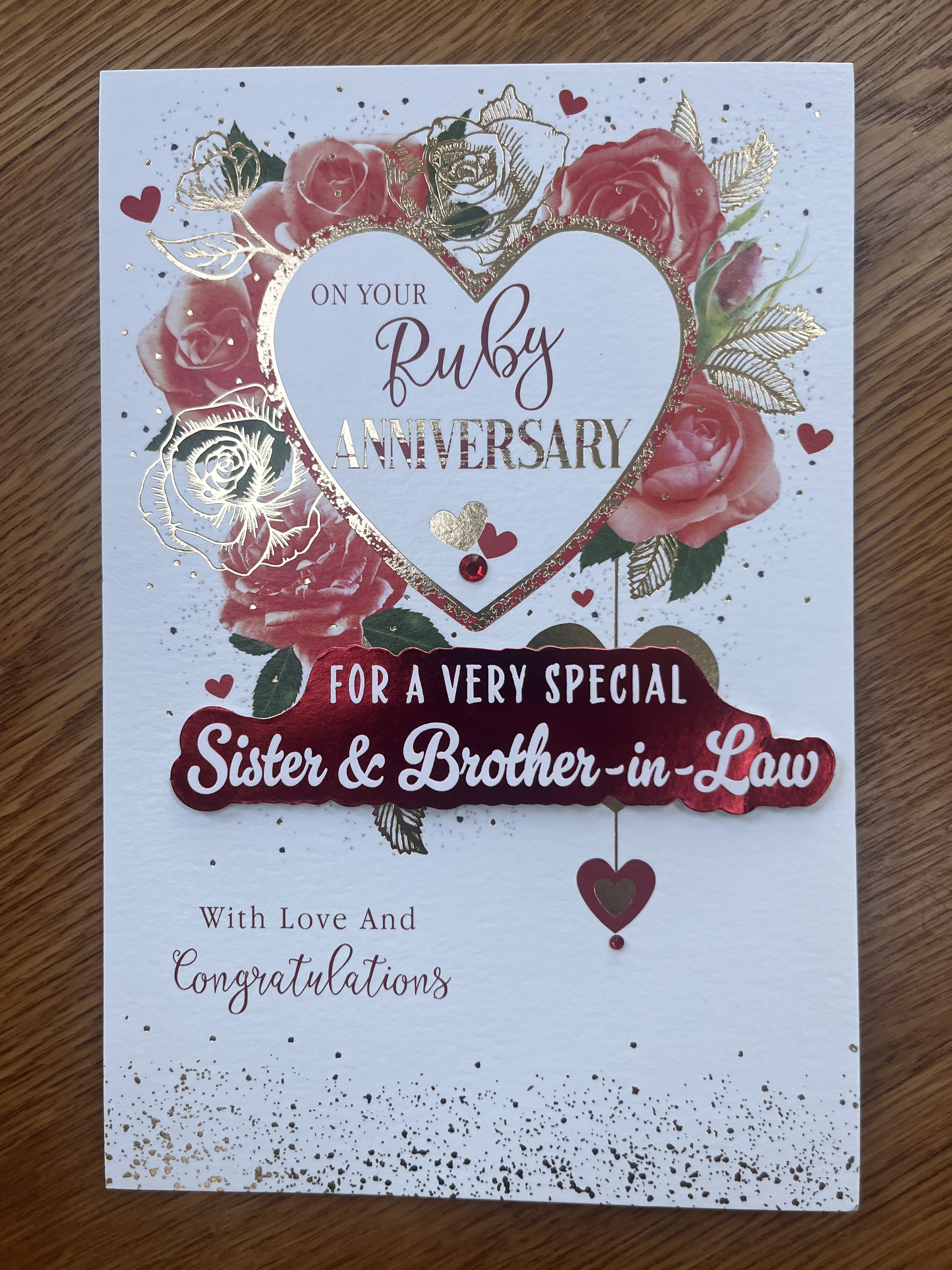 Sister and Brother in Law Ruby anniversary  card