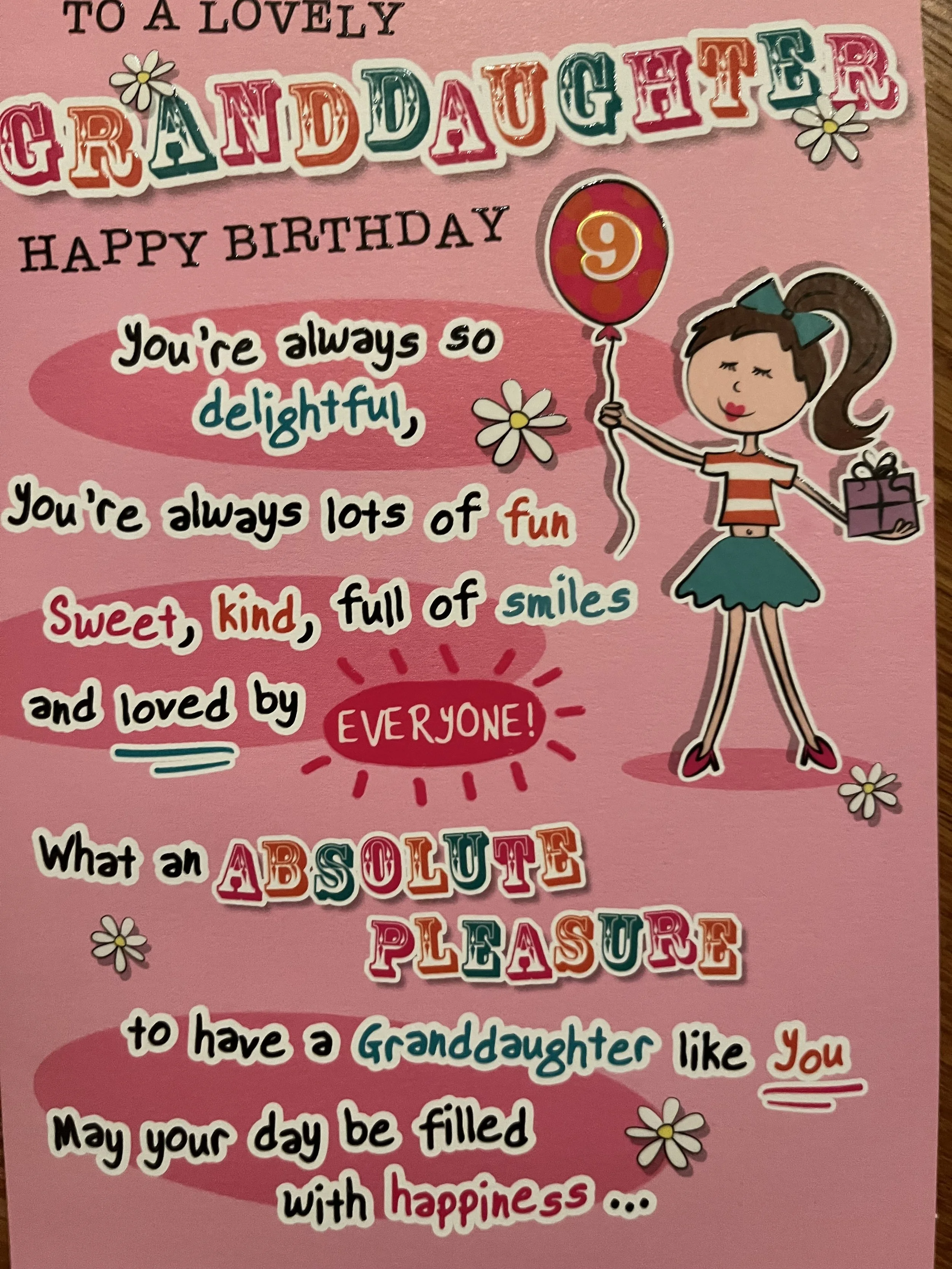 Granddaughter age 9 birthday card