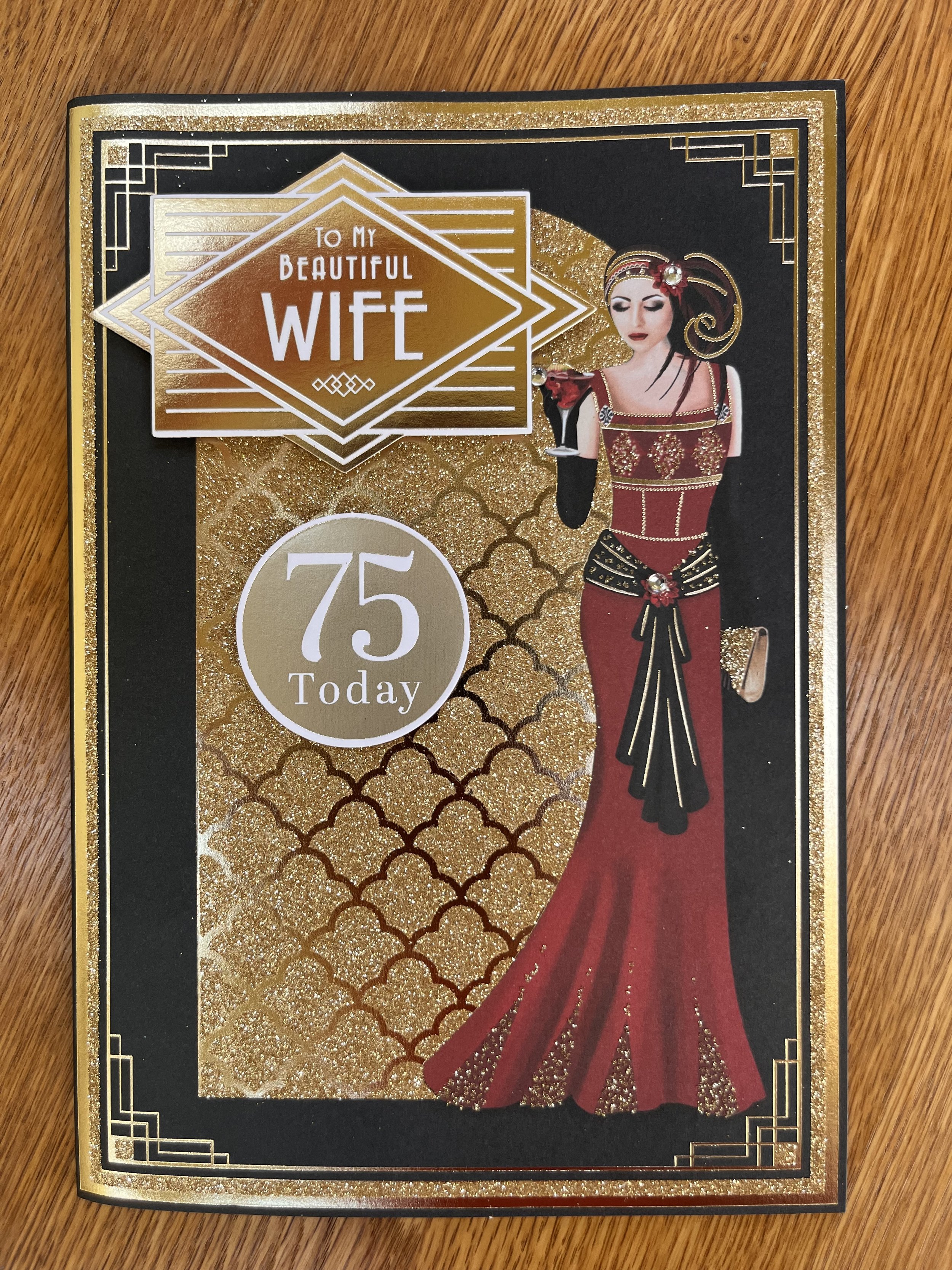 Art Deco Wife 75th Birthday card