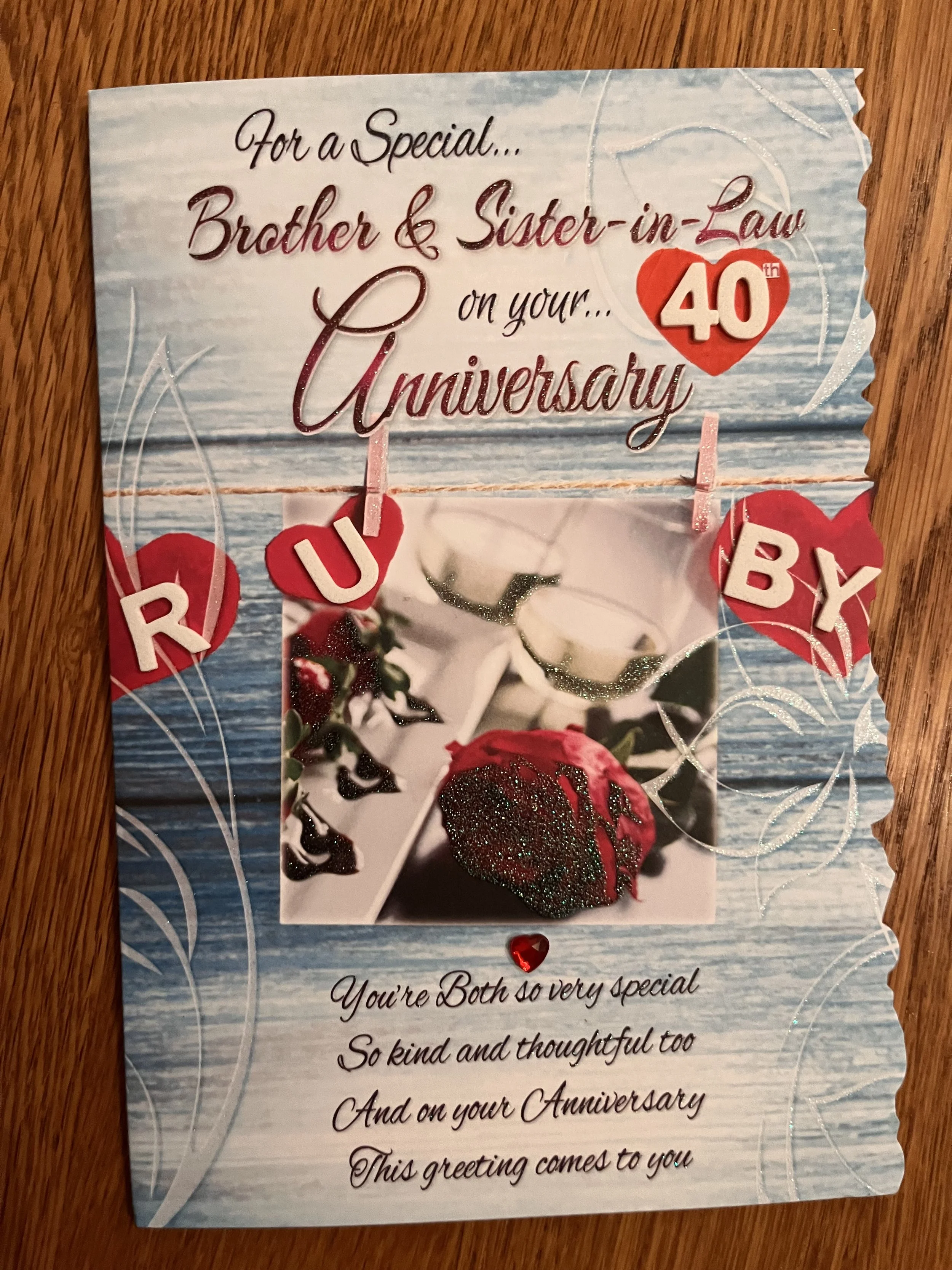 Brother and Sister in Law Ruby anniversary card