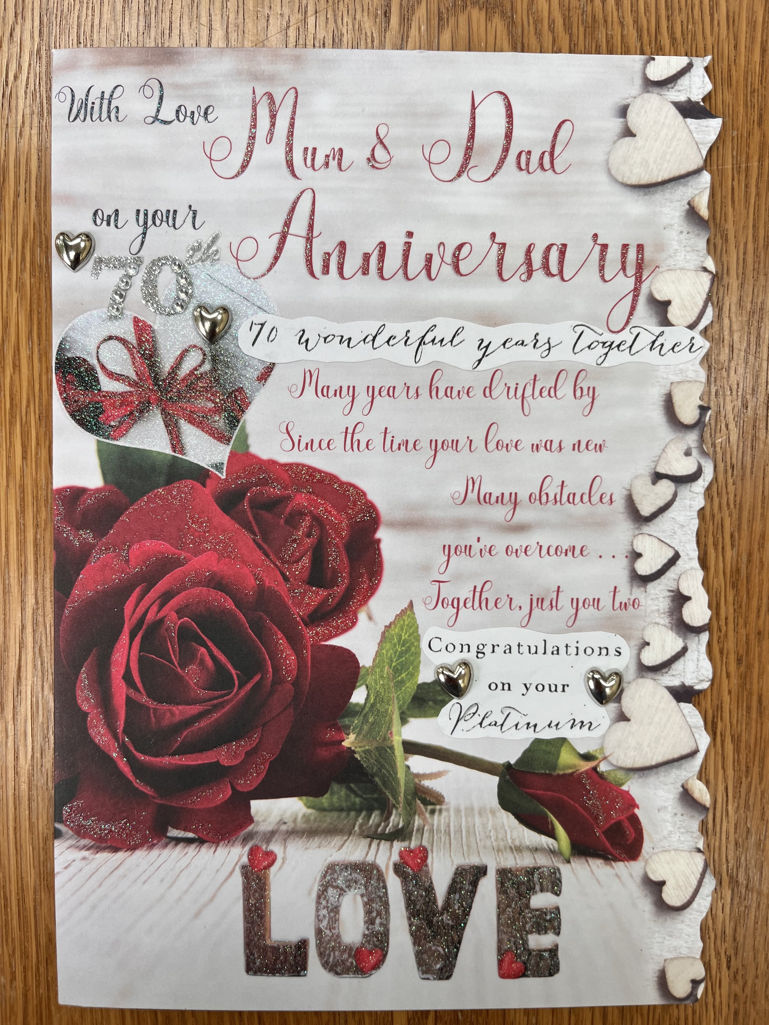 Mum and Dad 70th anniversary card