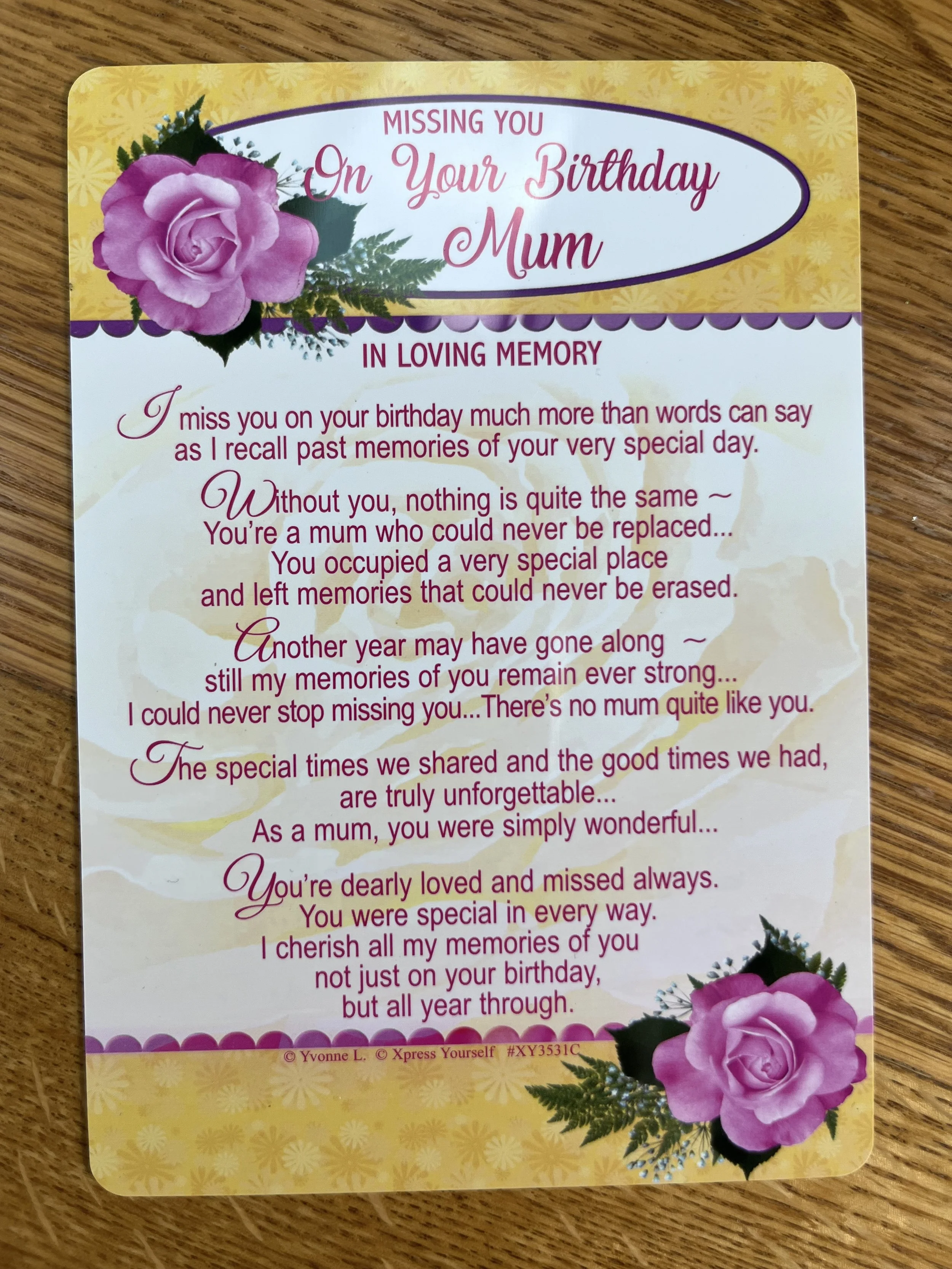 Mum birthday memorial card