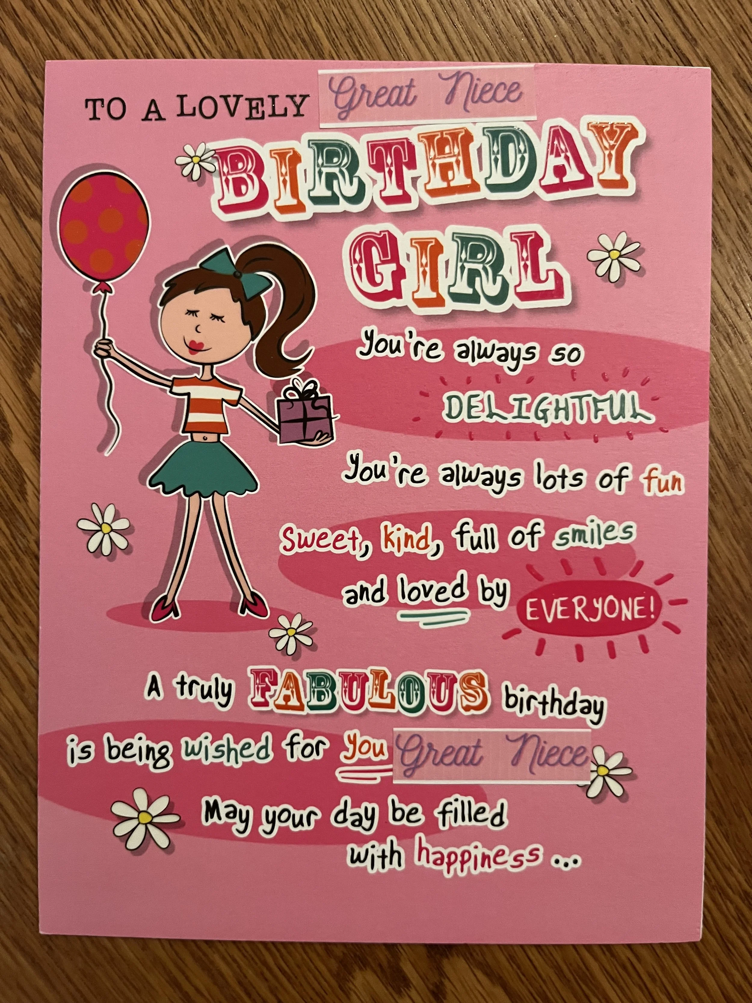 Great Niece birthday card
