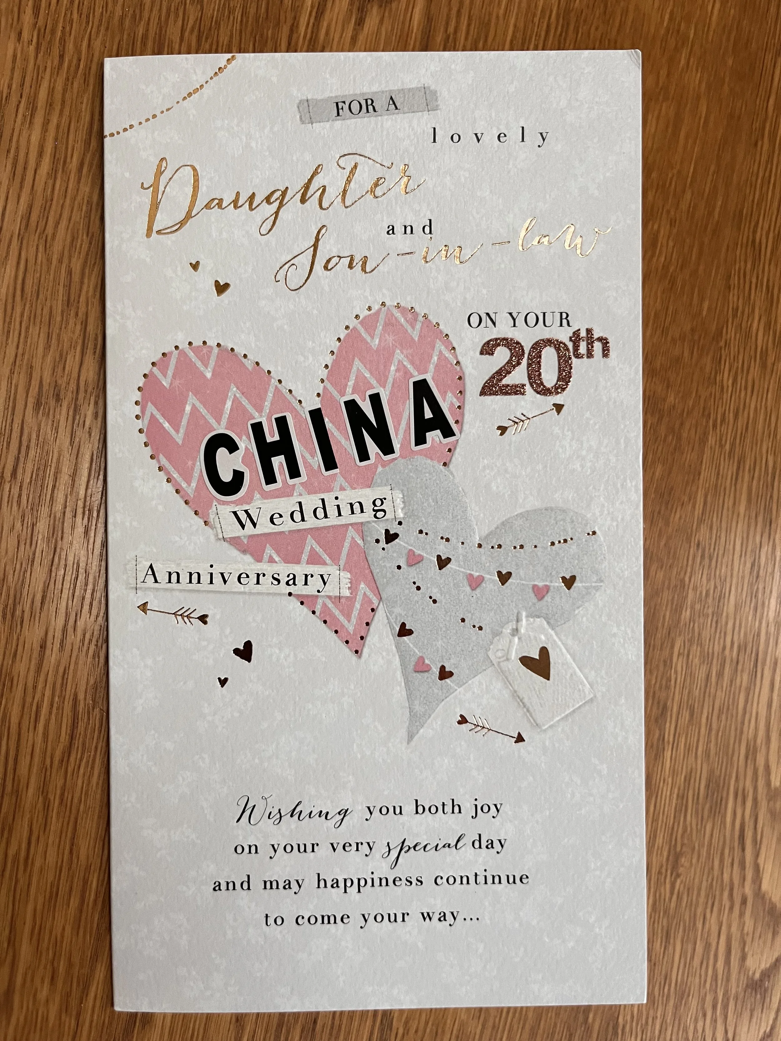 Daughter and Son in Law China anniversary  card