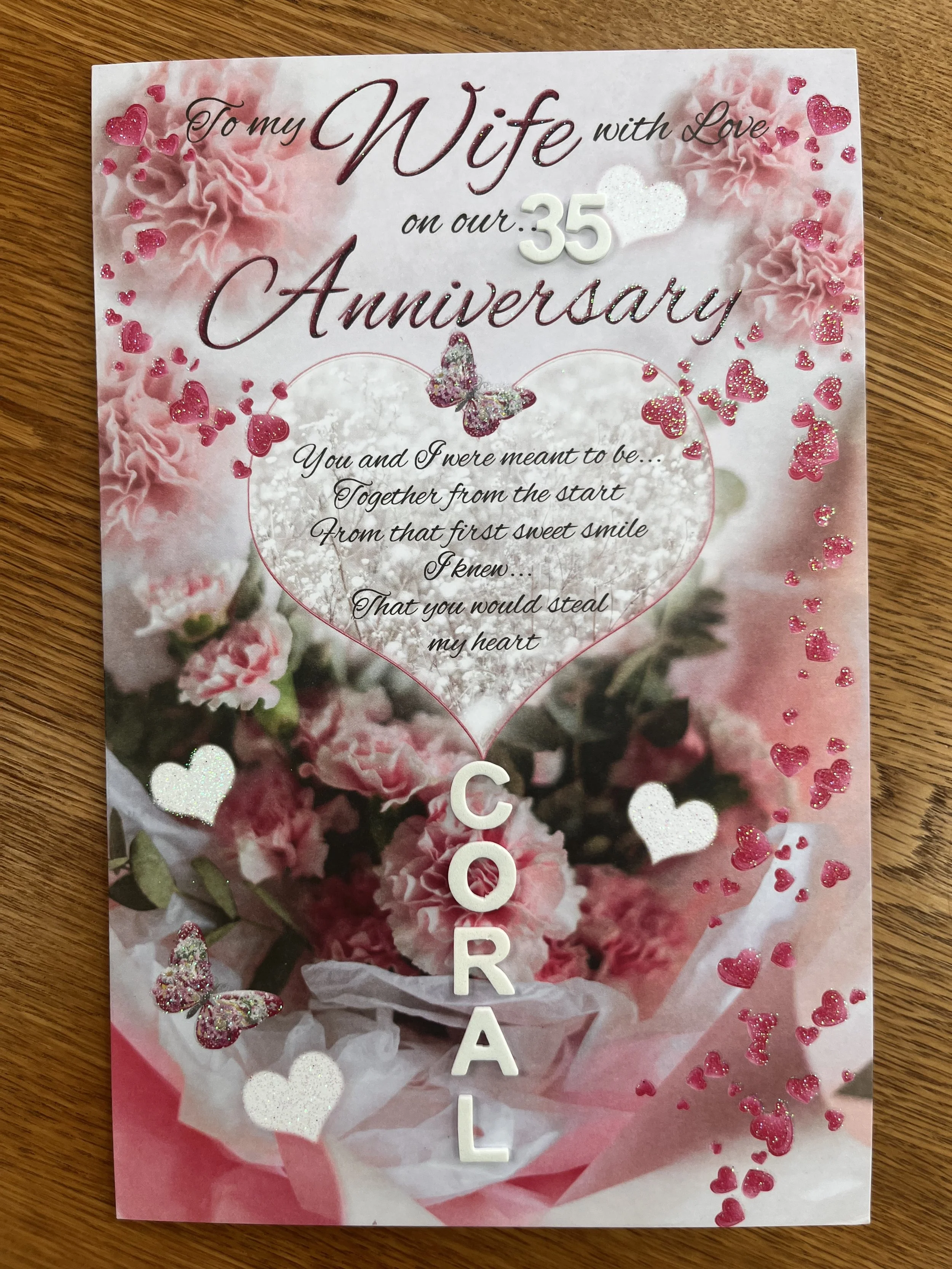 Wife Coral anniversary card