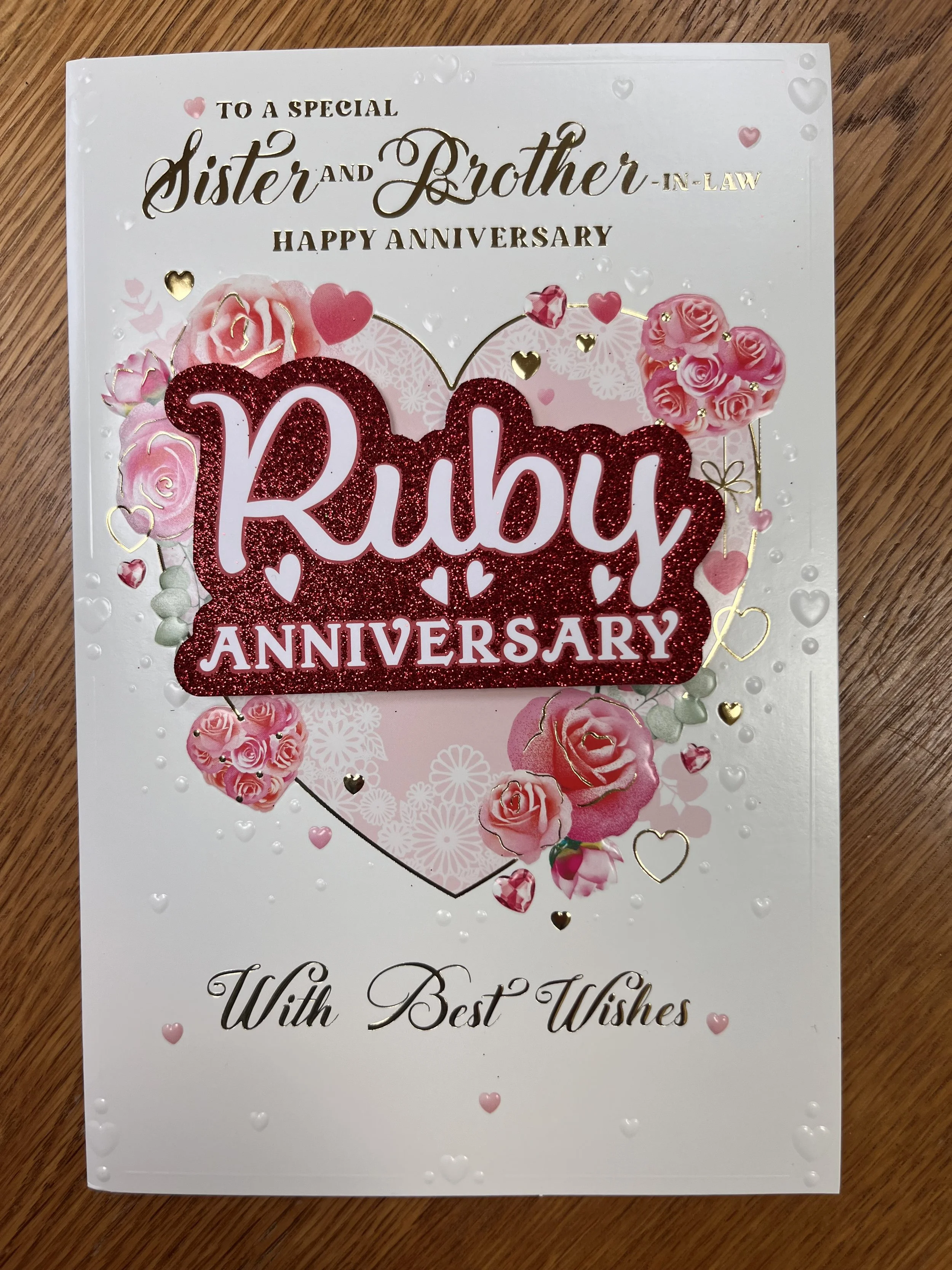 Sister and Brother in law Ruby Anniversary  Card