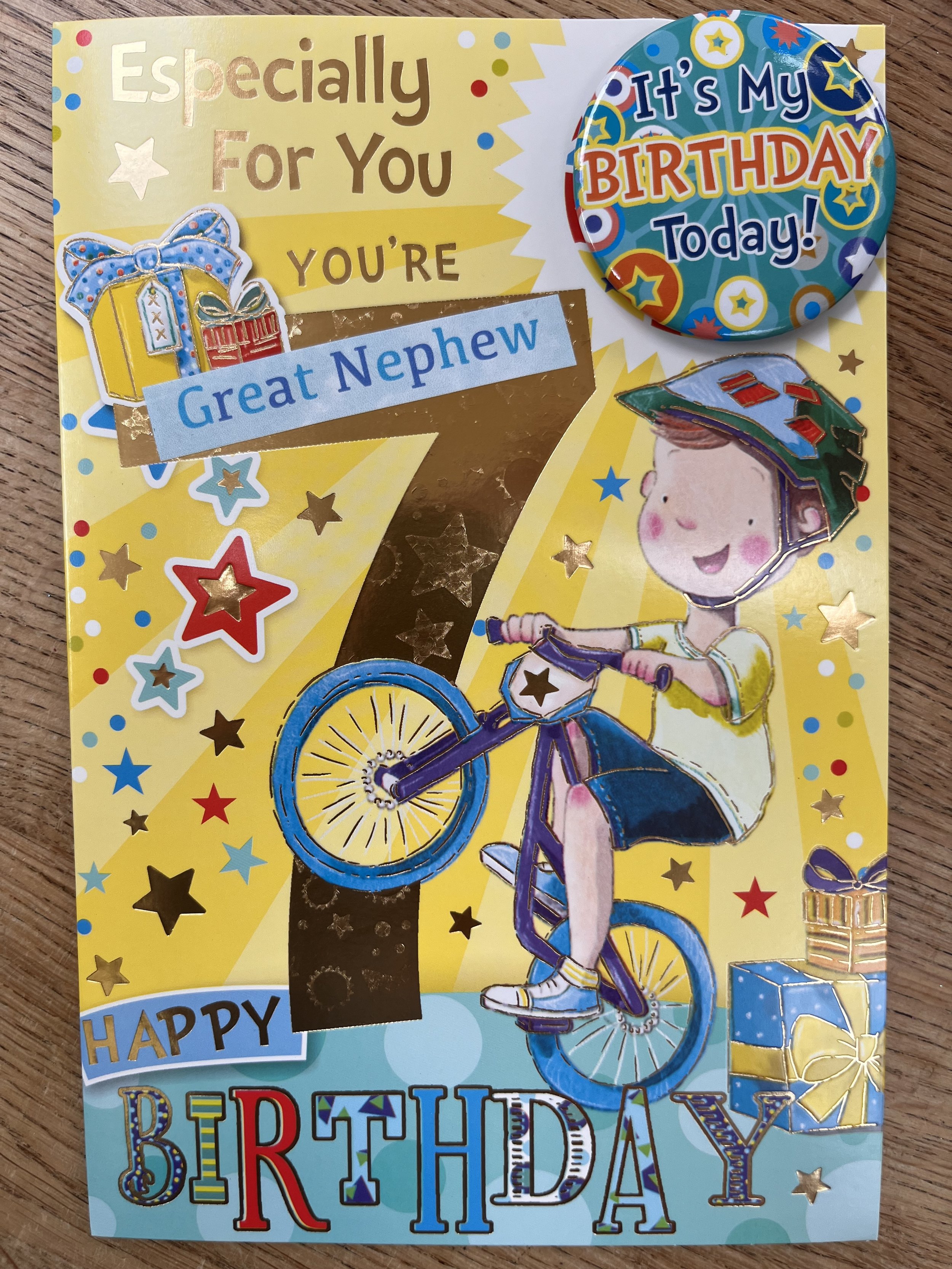 Great Nephew 7th birthday card