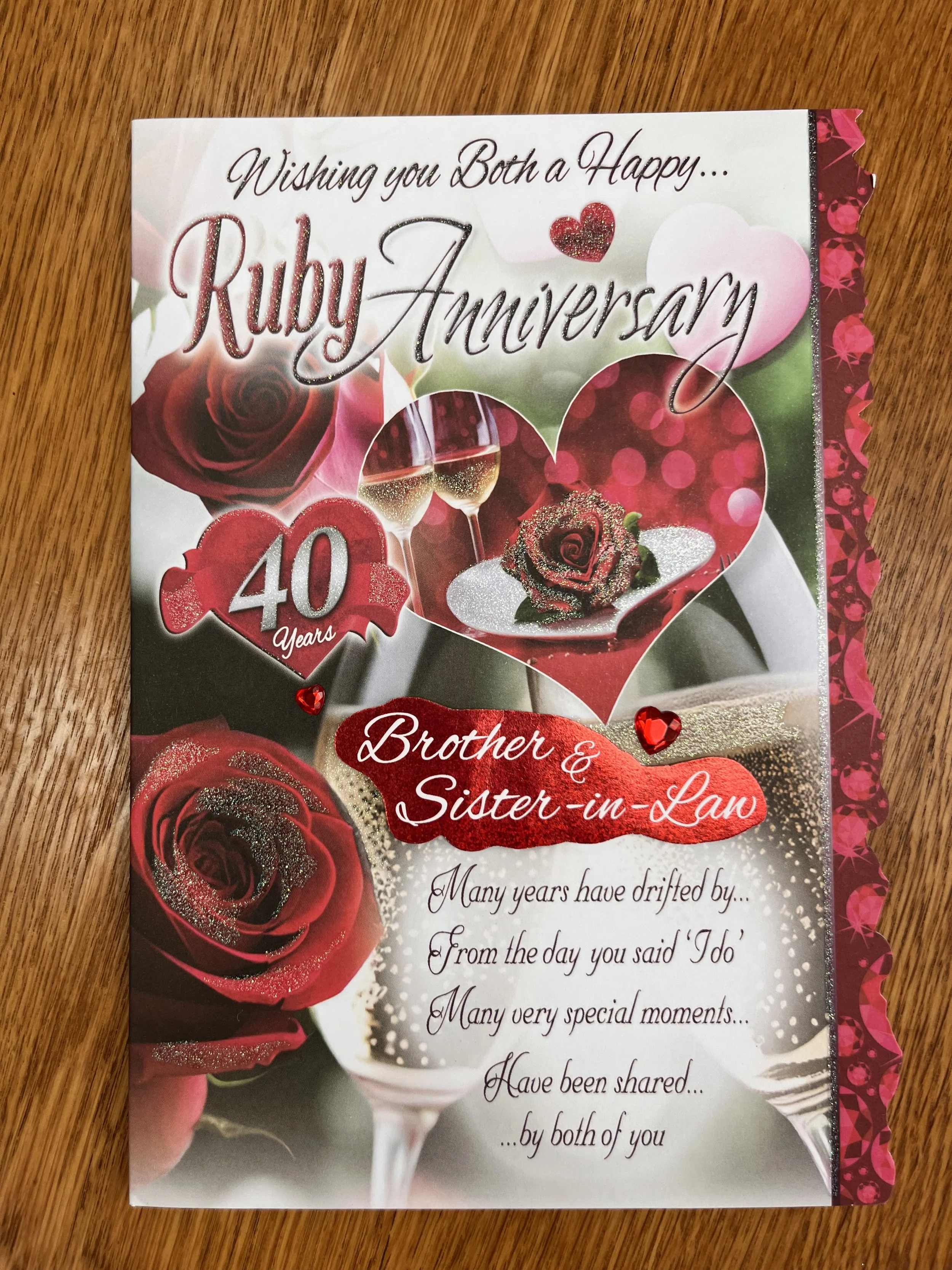 Brother and Sister-in-law Ruby anniversary  card