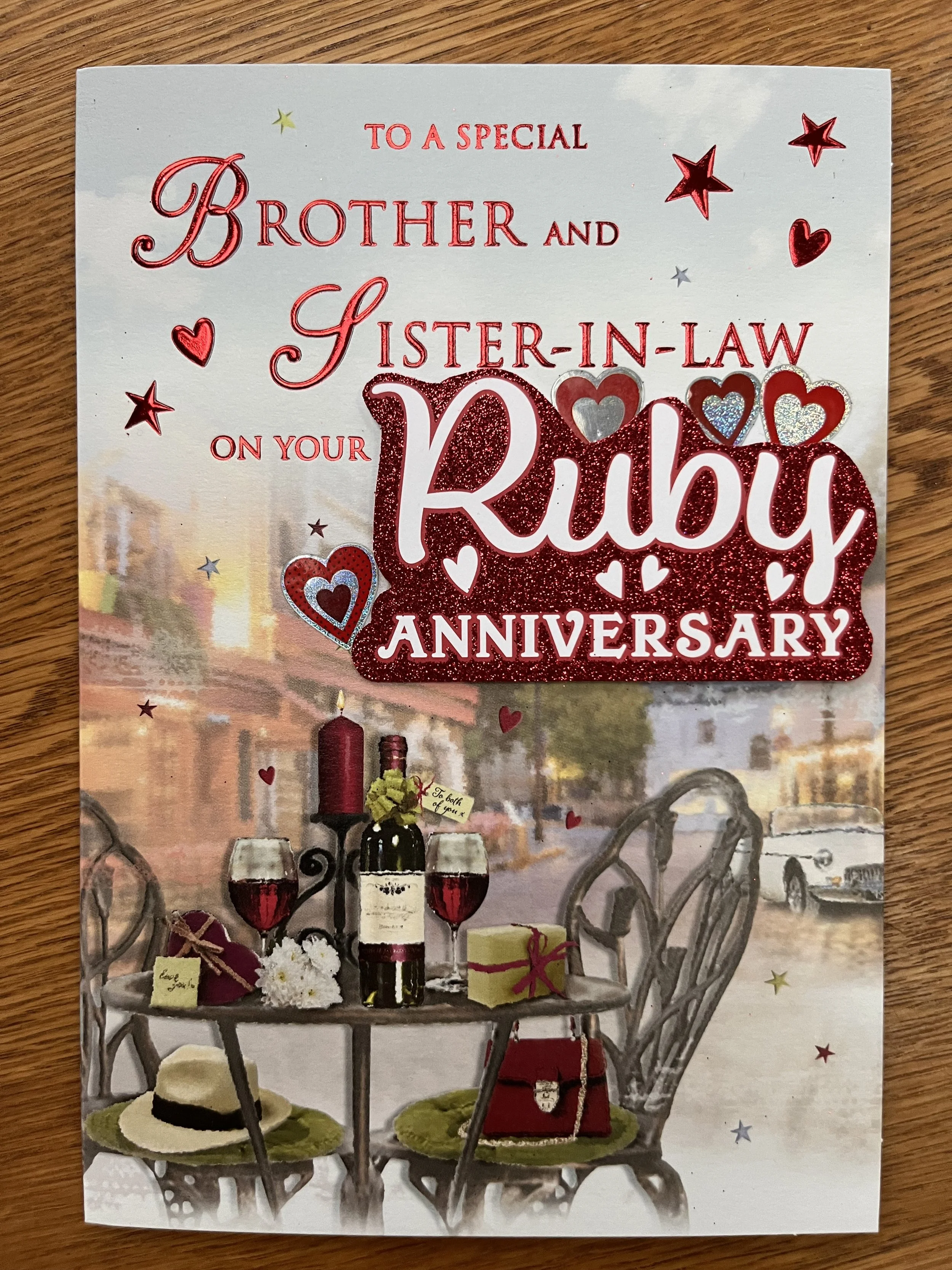 Brother and Sister in Law Ruby  anniversary card