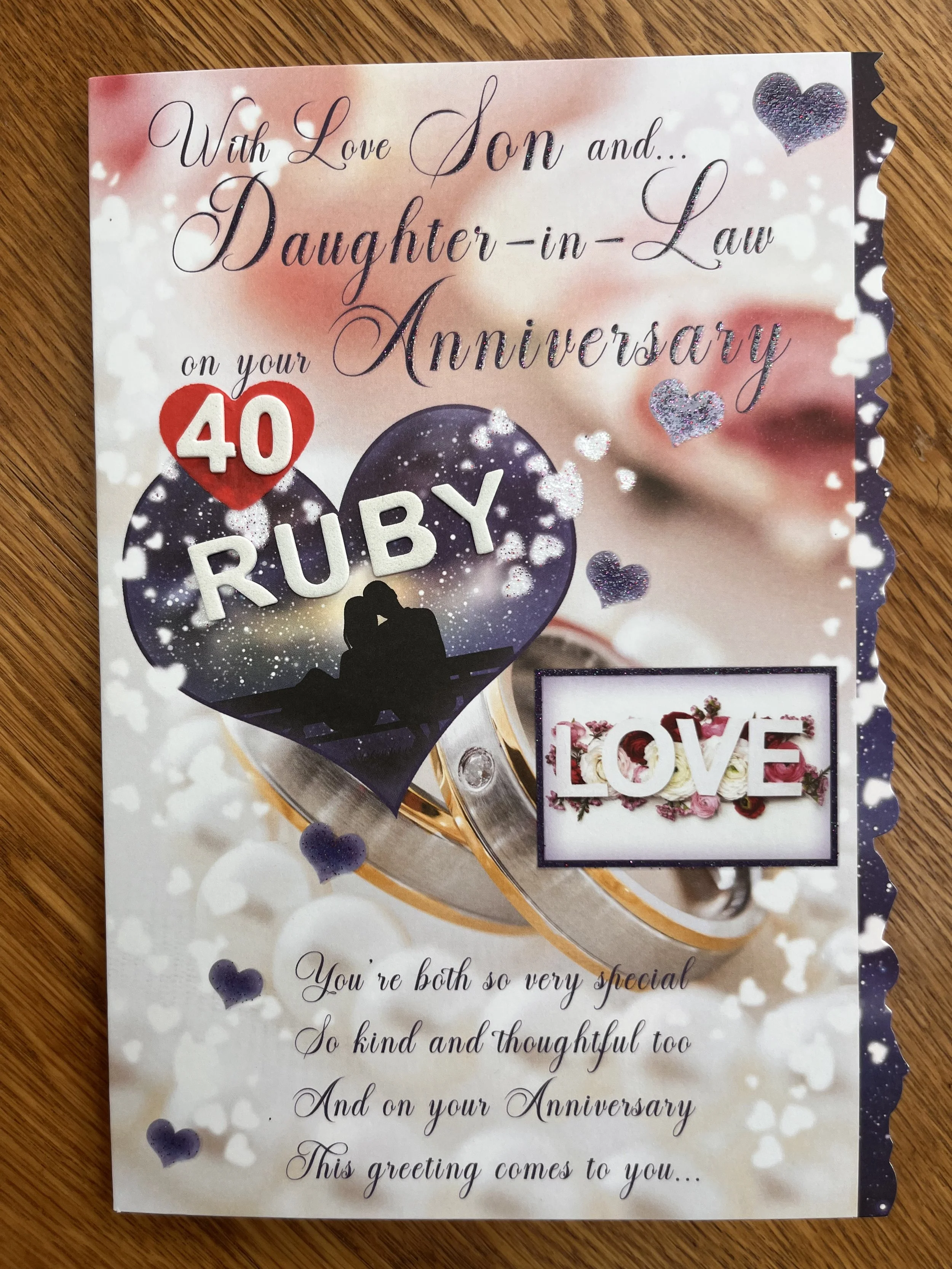 Son and Daughter in Law Ruby anniversary card