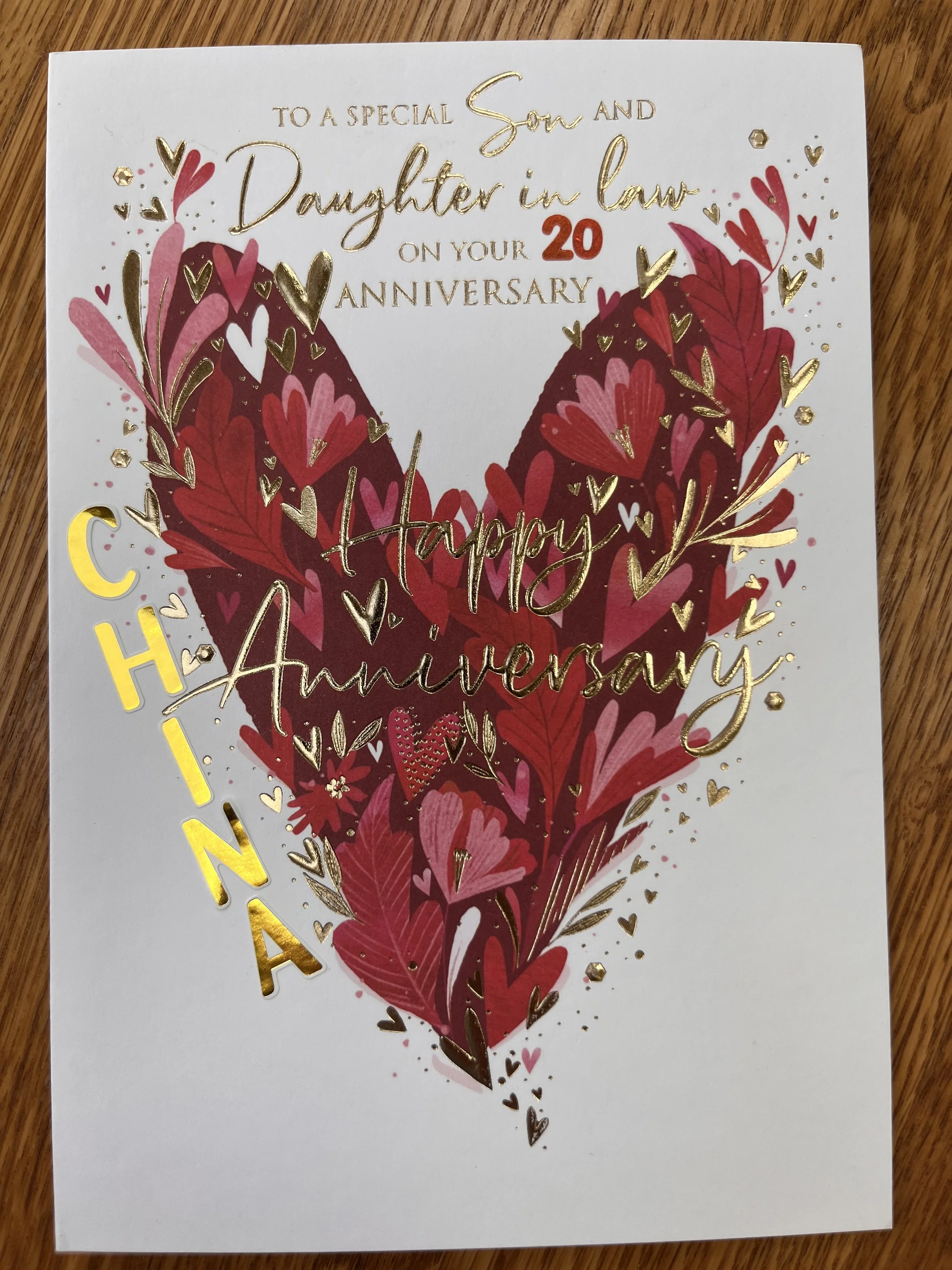 Son and Daughter in law 20th anniversary card