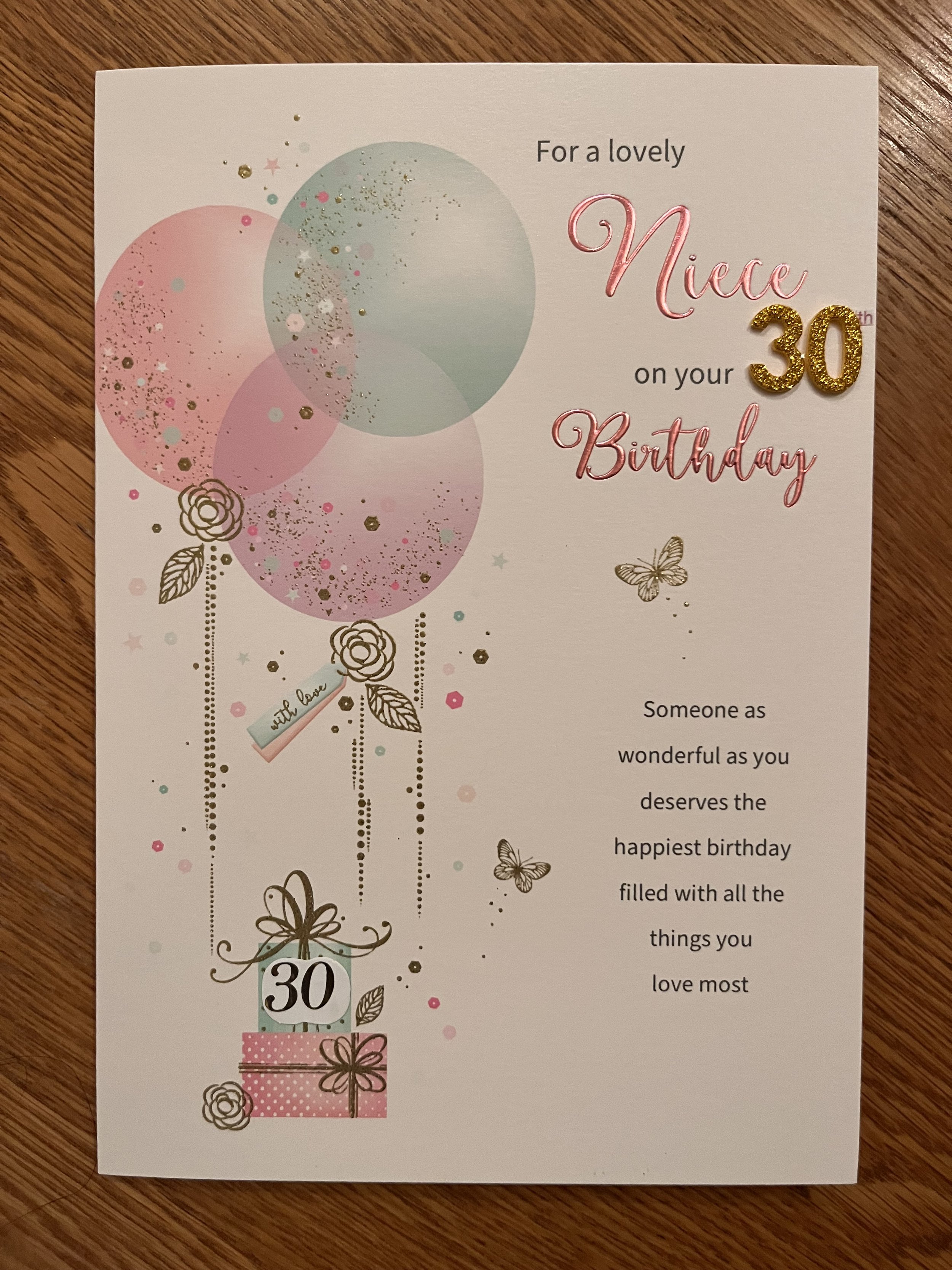 Niece 30th birthday card