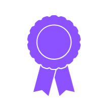 A purple ribbon award with two hanging tails.