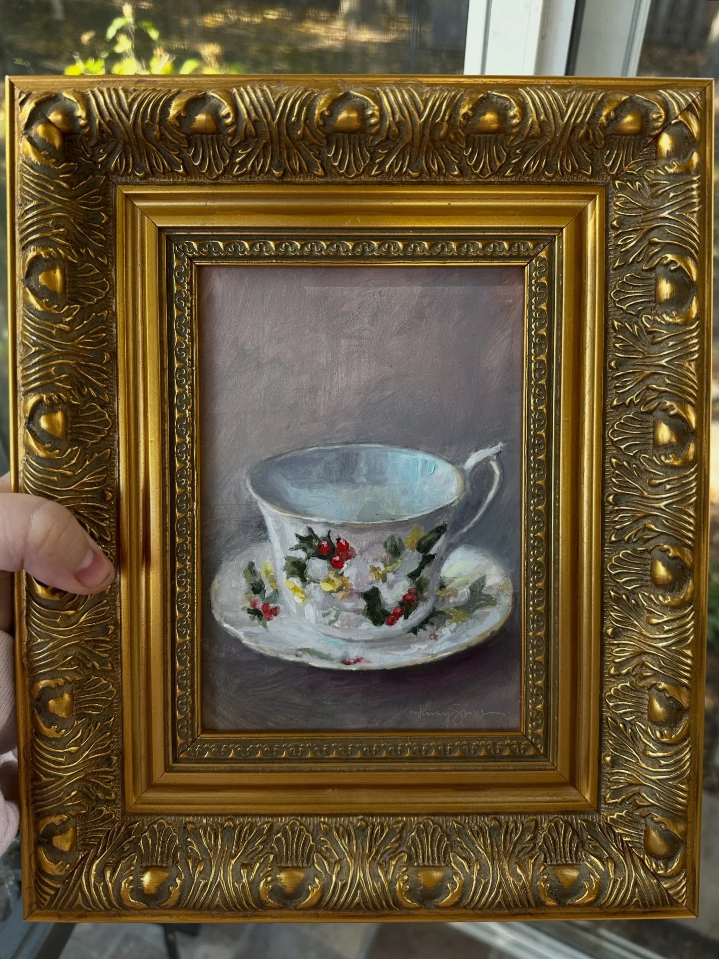 I think that I might have a newish subject that I love with these teacups! I made one for a friend a few months ago, but wanted to make a holiday-ish one from a teacup that I thrifted last month. What do you think - should I keep doing these?☕️ This 