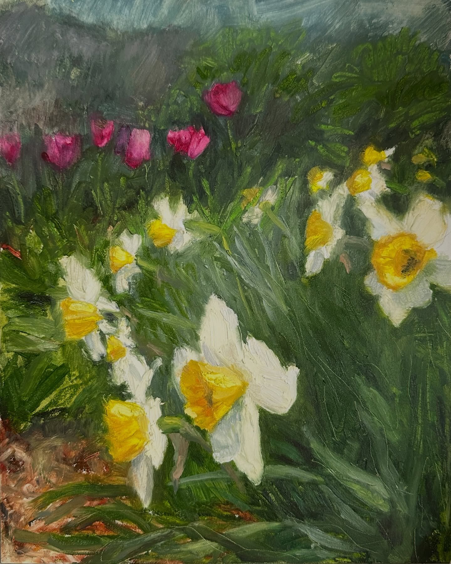 I tried my hand at florals with my @rfpaints drawing oil sticks and mixed in a bit of @mhpaints oil paint and a bit of Galkyd Lite for my medium. If you look in the 3rd photo, I would &ldquo;draw&rdquo; on my palette and use the medium and a brush to