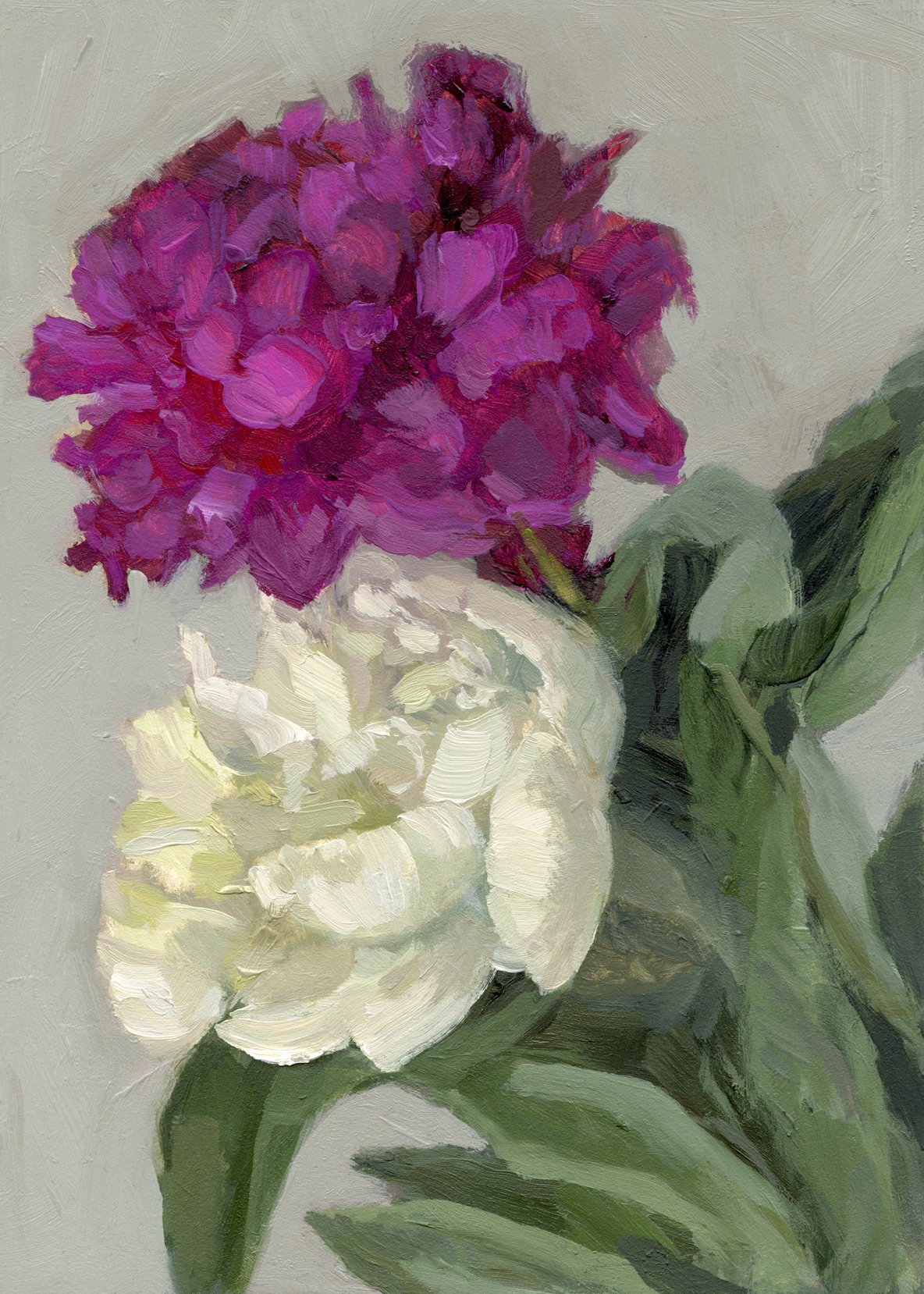 Fuchsia and White Peonies, 5x7", oil on panel, SOLD