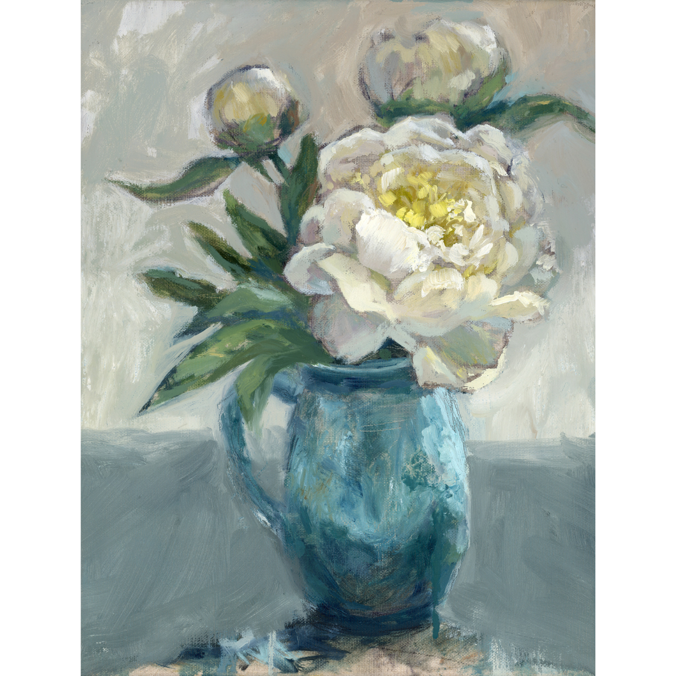 Cream Peony in a Blue Mug Fine Art Print