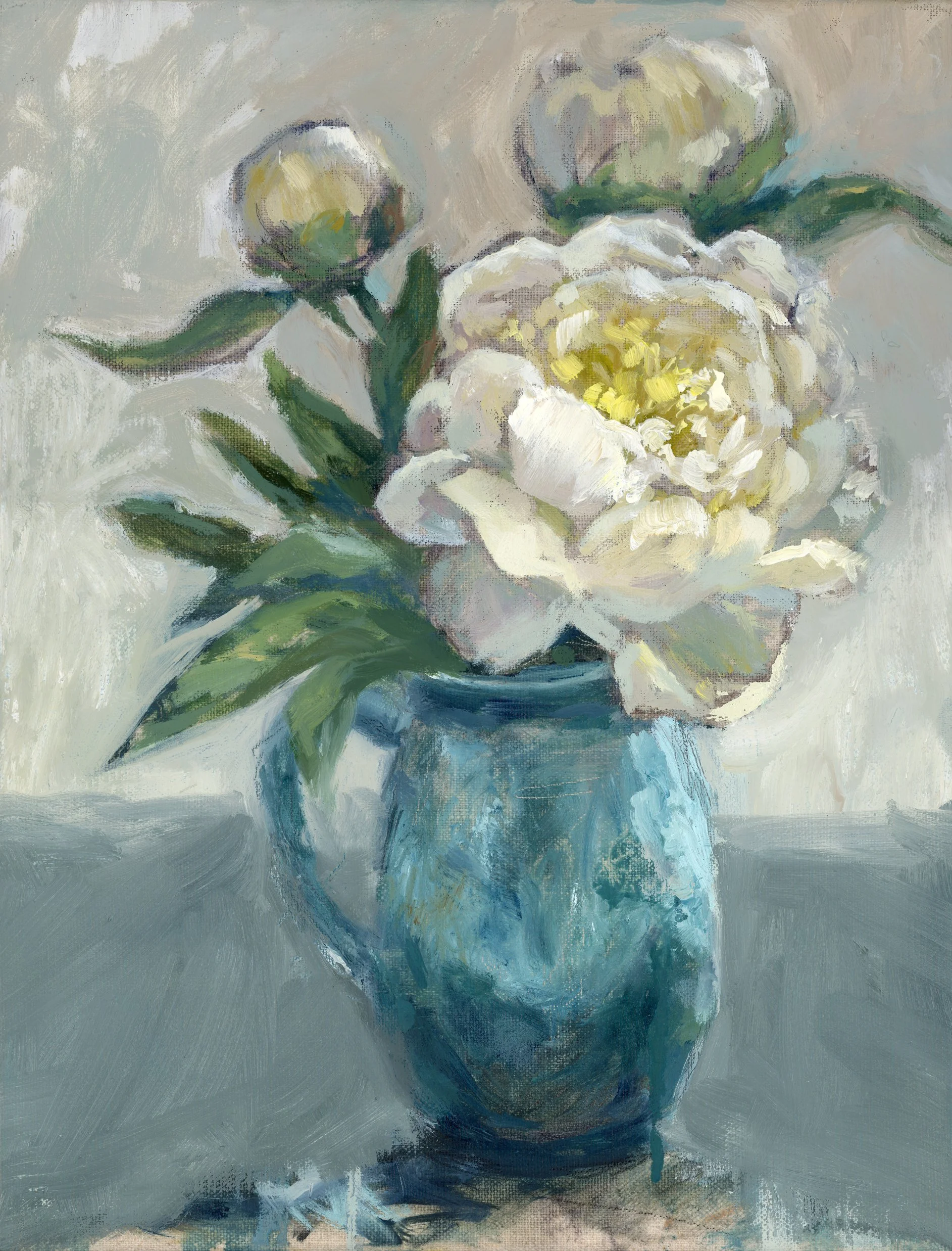 White Peonies in Blue Mug, 8x10", oil on canvas, SOLD
