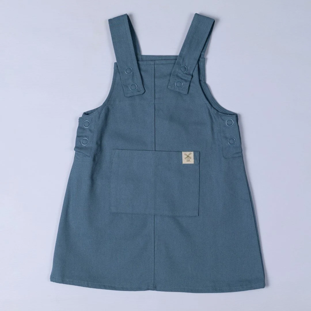 girls organic cotton dungaree dress Slate blue