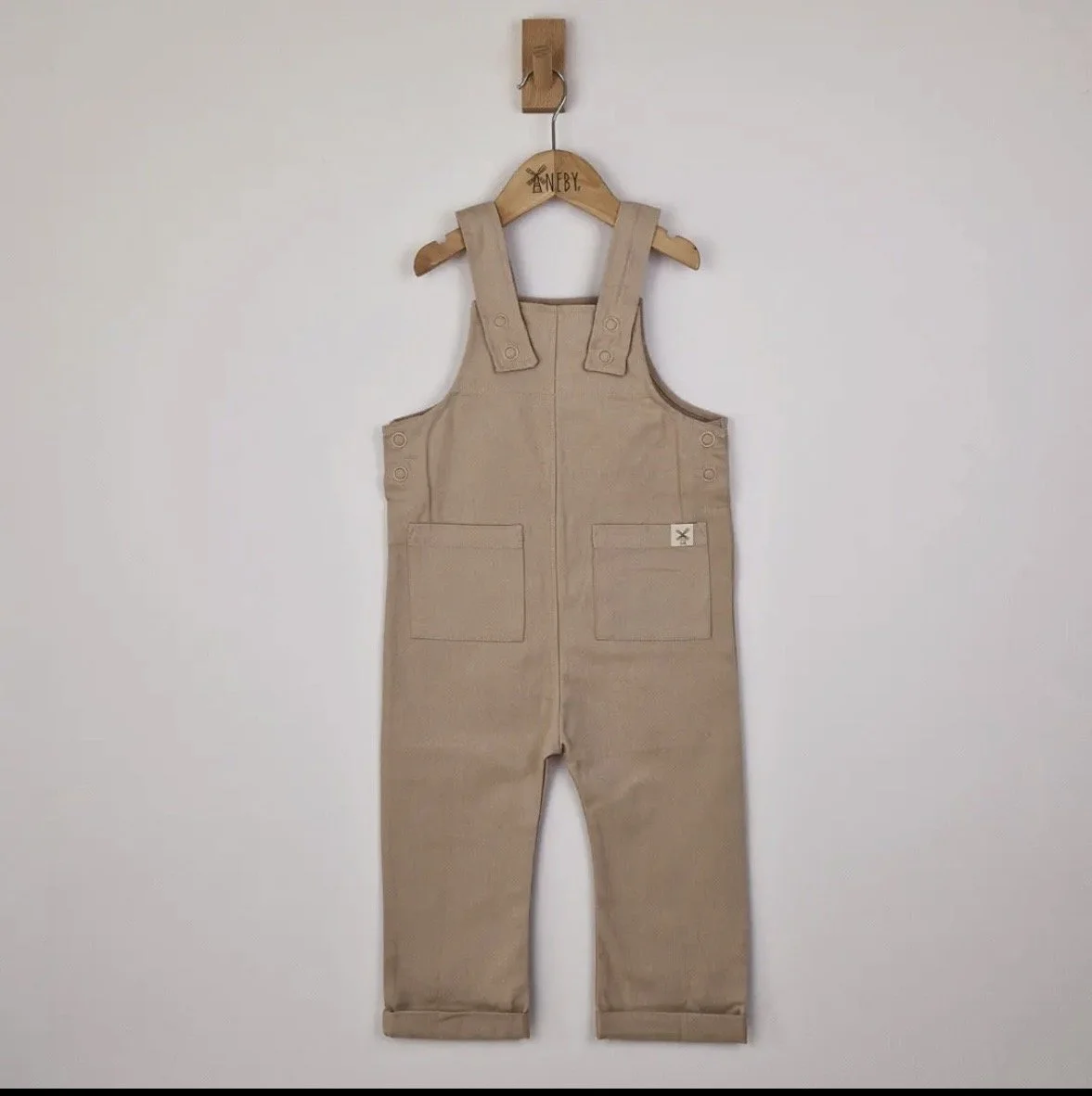 kids ecru dungarees with patch pockets